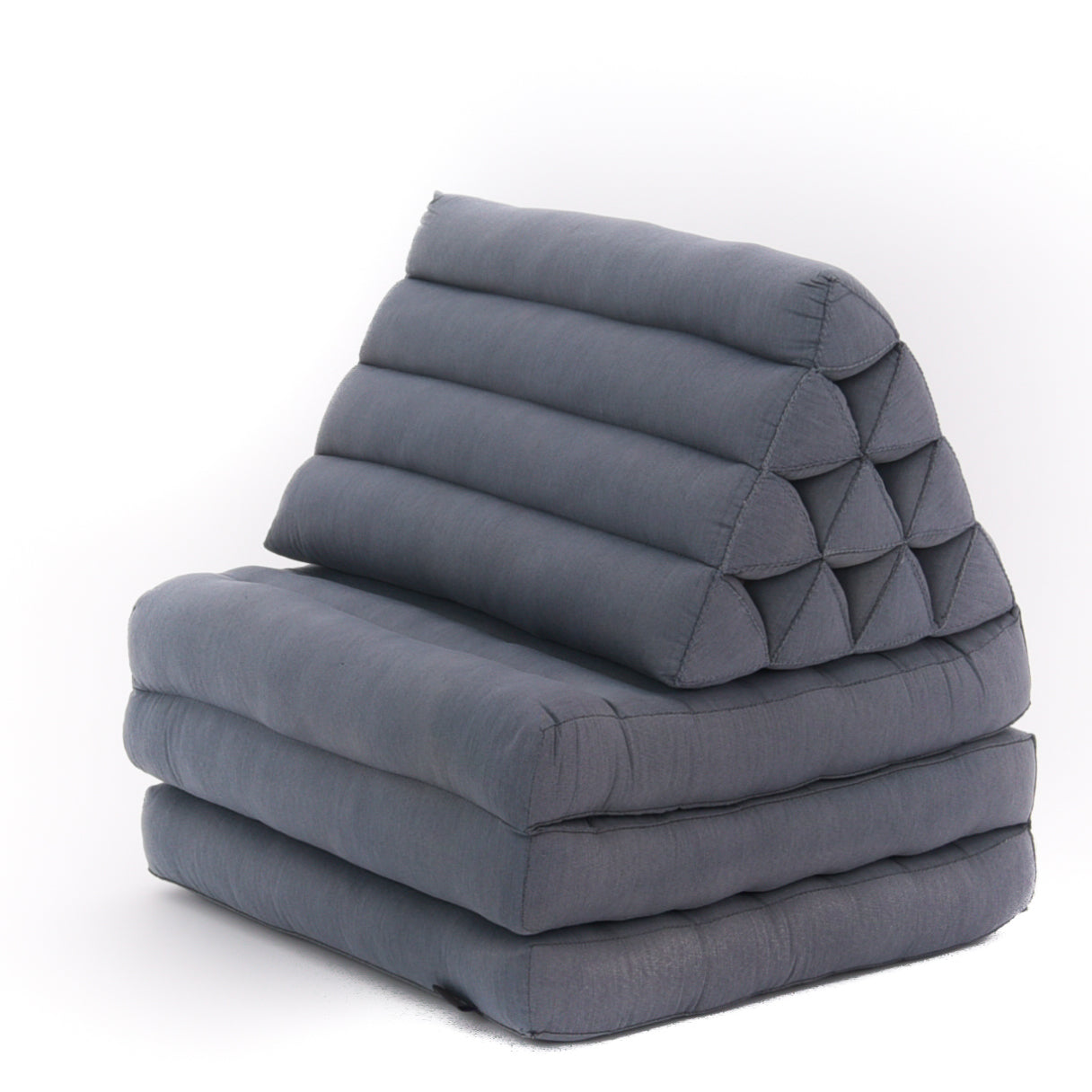 Thai Folding Mat with Triangle Cushion – Handmade Kapok Relax Mat for Sleeping, Reading & Lounging, Cl13 - Grey, 3 seating segments