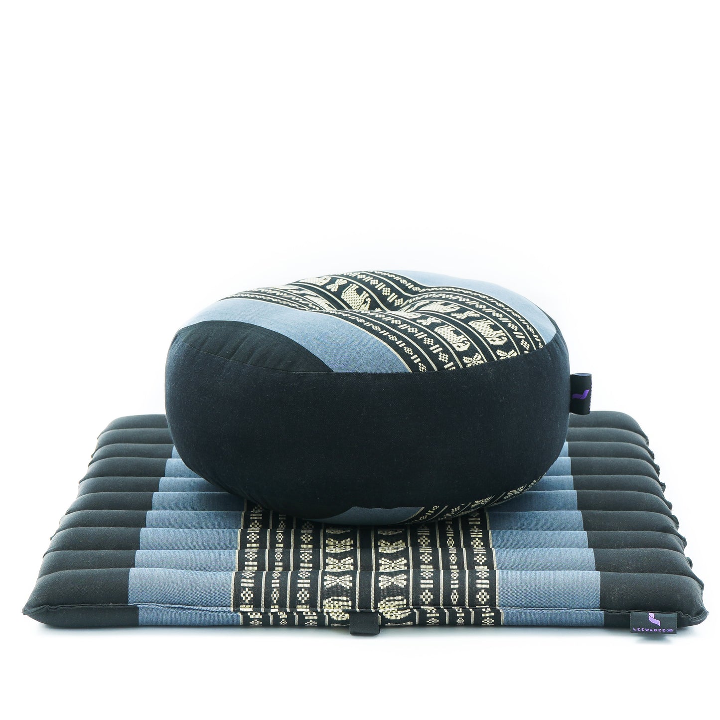 Compact Meditation Cushion Set Made of Kapok – Small Zabuton & Zafu with Cotton Cover, Sf15 - Blue