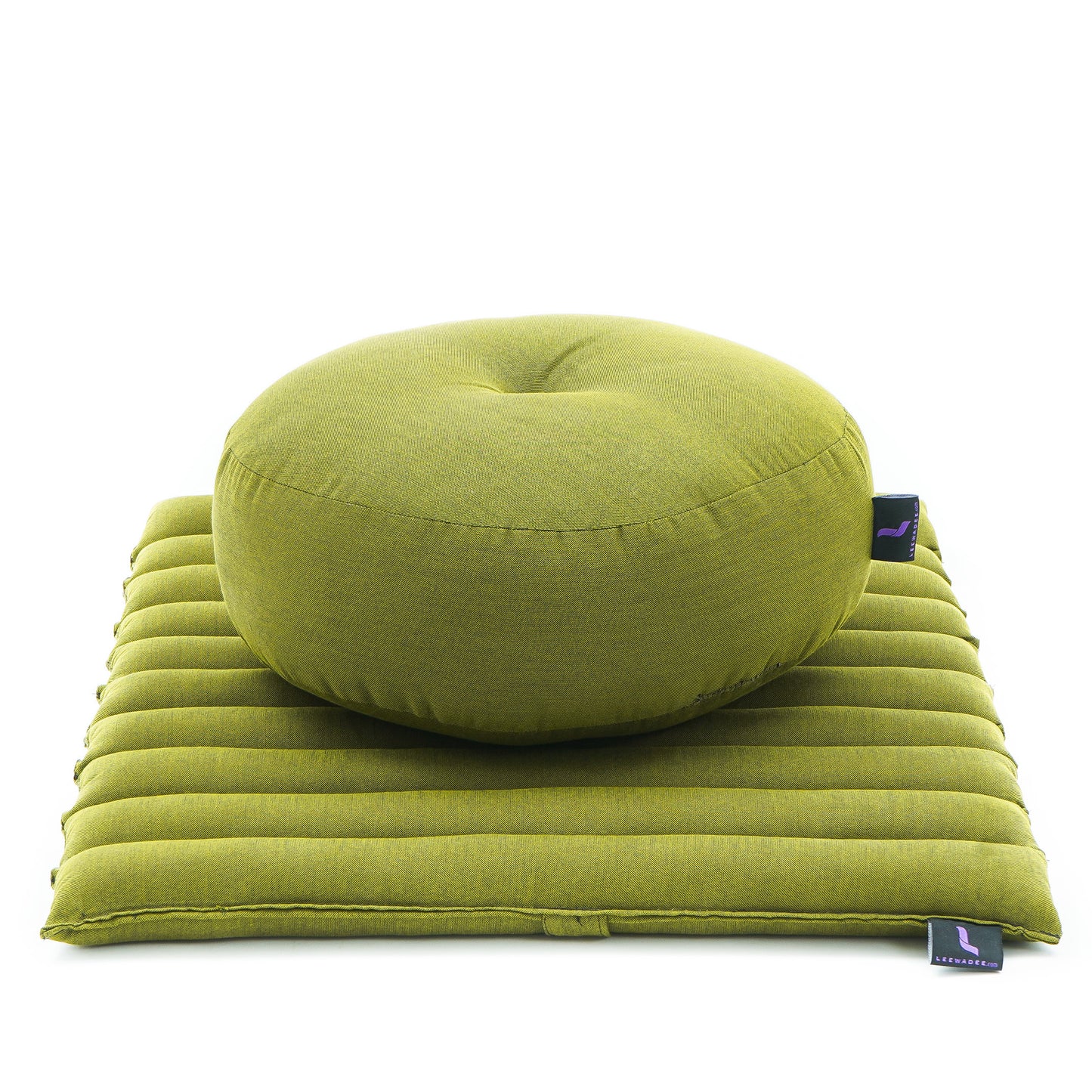 Compact Meditation Cushion Set Made of Kapok – Small Zabuton & Zafu with Cotton Cover, Cl23 - Green