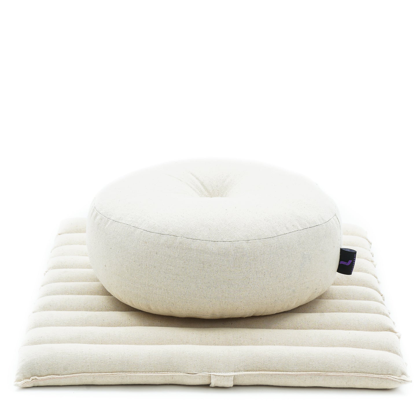 Compact Meditation Cushion Set Made of Kapok – Small Zabuton & Zafu with Cotton Cover, Cl01 - Ecru