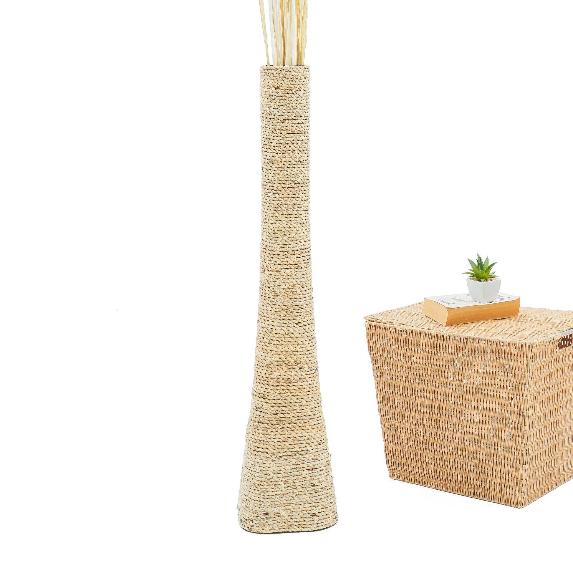 Large & Tall Floor Vase Made of Water Hyacinth and Bamboo – Handwoven Decorative Stand Vase for Dried Flowers & Branches, ecru, 90 cm - Modèle 2