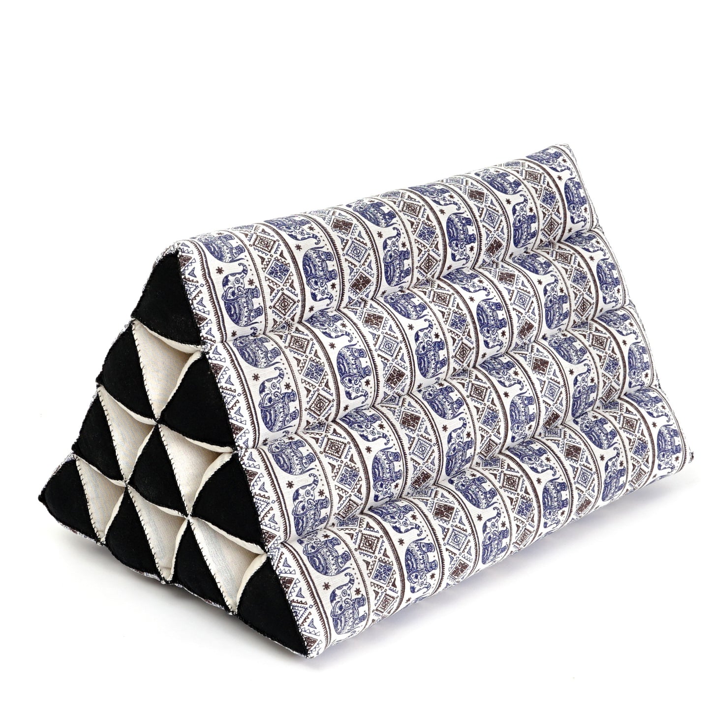 Triangular Kapok Backrest Cushion – Firm Thai Reading Pillow with Cotton Cover in Plain or Patterned Designs, El1 - Blue, triangle cushion