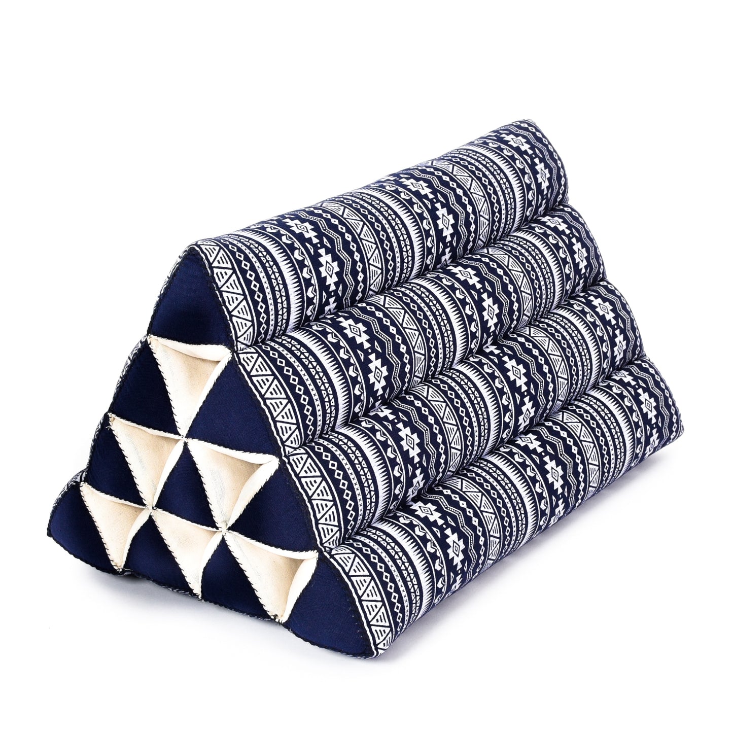 Triangular Kapok Backrest Cushion – Firm Thai Reading Pillow with Cotton Cover in Plain or Patterned Designs, Cbt2 - Dark Blue, triangle cushion