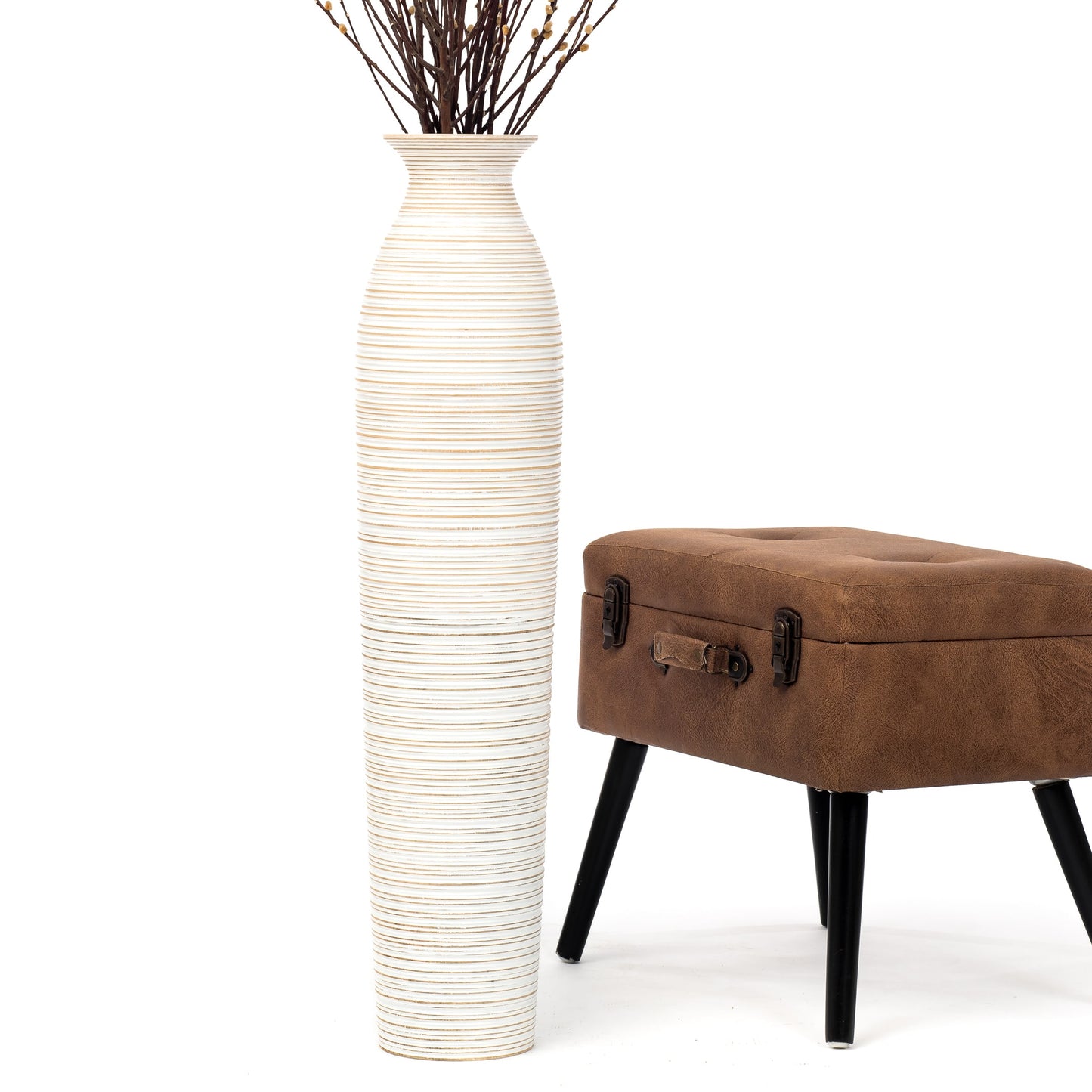 Large Mango Wood Floor Vase – Handcrafted Decorative Highlight from Thailand, 85 cm