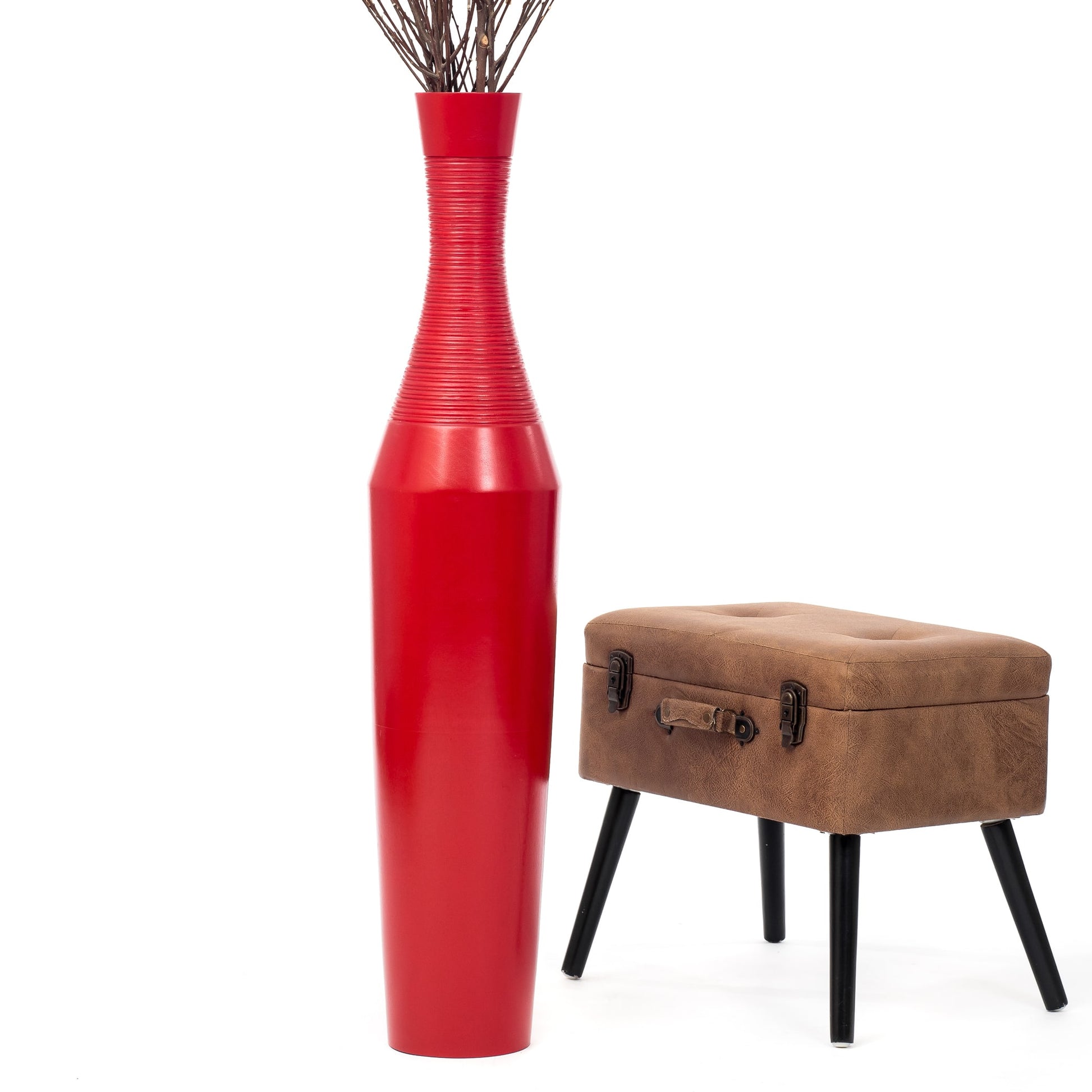 Large Mango Wood Floor Vase – Handcrafted Decorative Highlight from Thailand, 105 cm