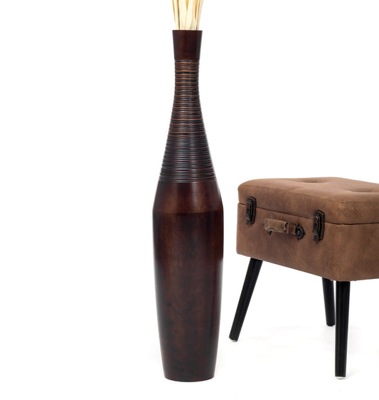 Large Mango Wood Floor Vase – Handcrafted Decorative Highlight from Thailand, 85 cm
