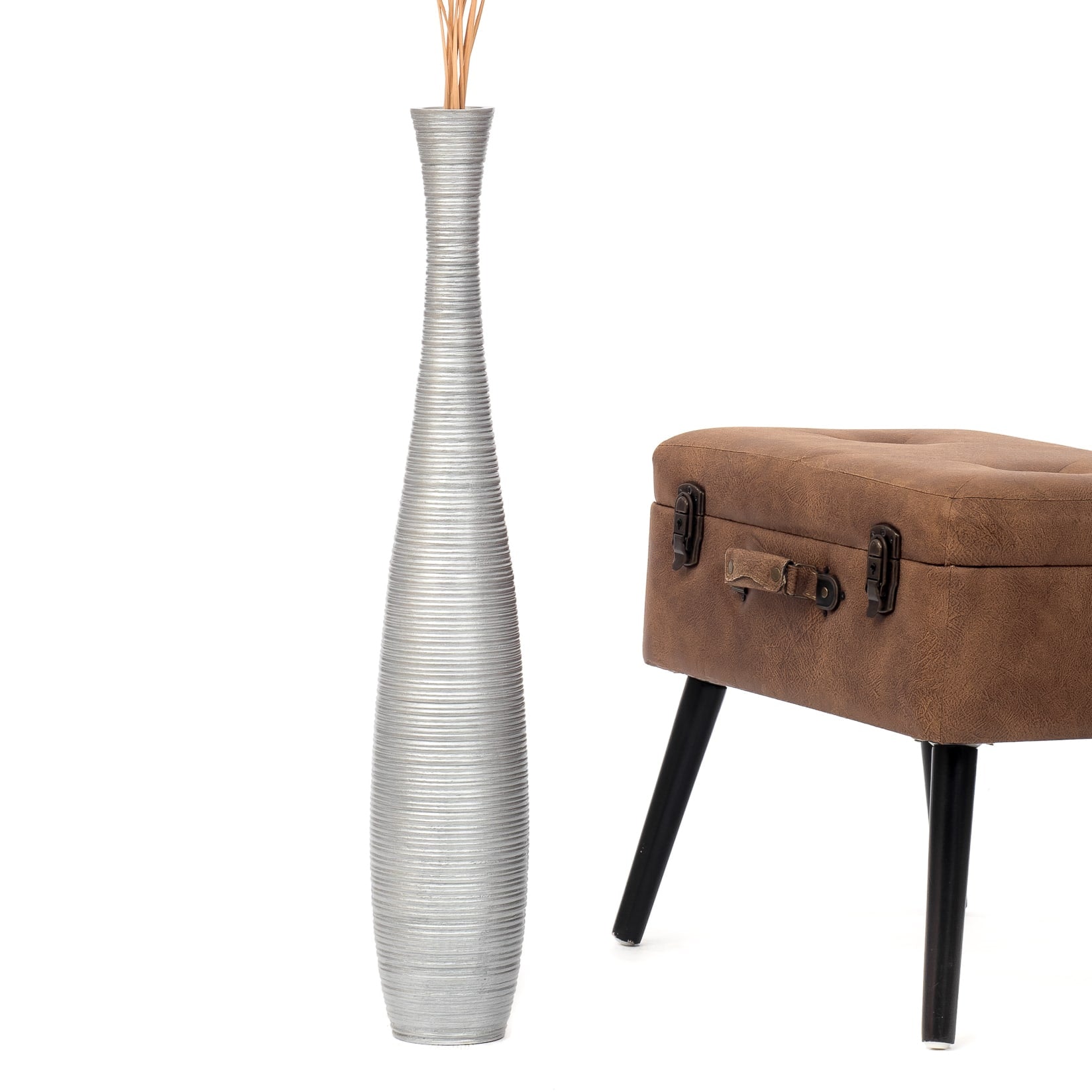 Large Mango Wood Floor Vase – Handcrafted Decorative Highlight from Thailand, 65 cm