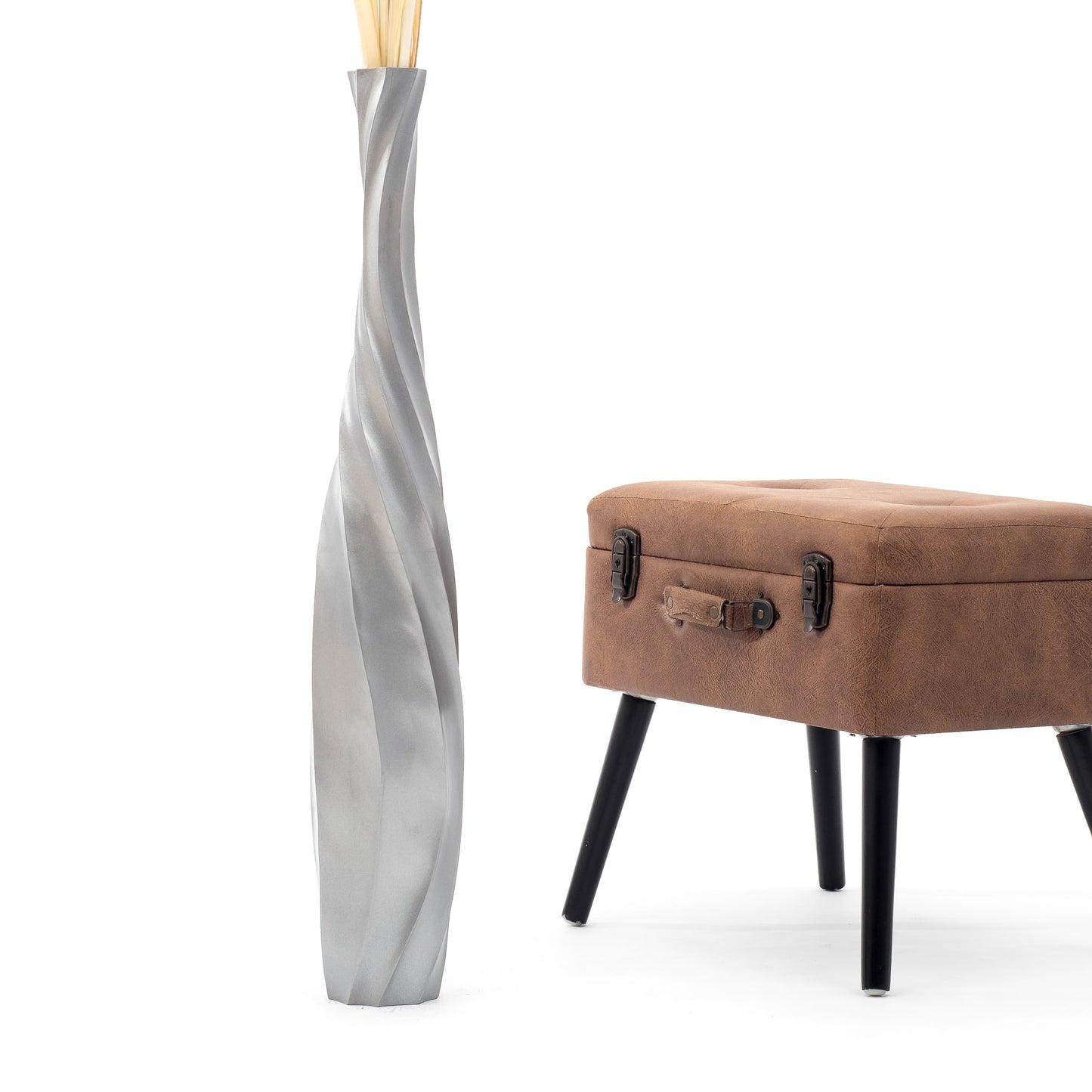 Large Mango Wood Floor Vase – Handcrafted Decorative Highlight from Thailand, 85 cm