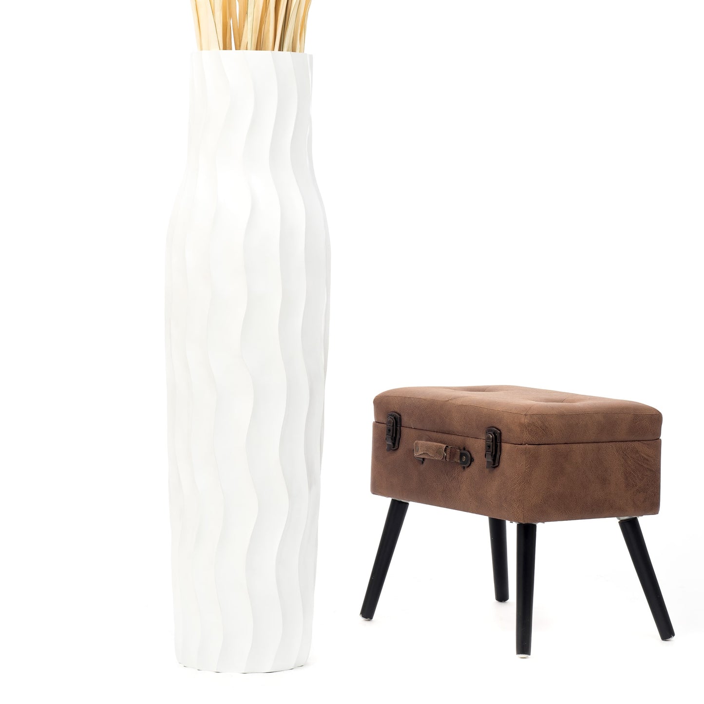 Large Mango Wood Floor Vase – Handcrafted Decorative Highlight from Thailand, 105 cm