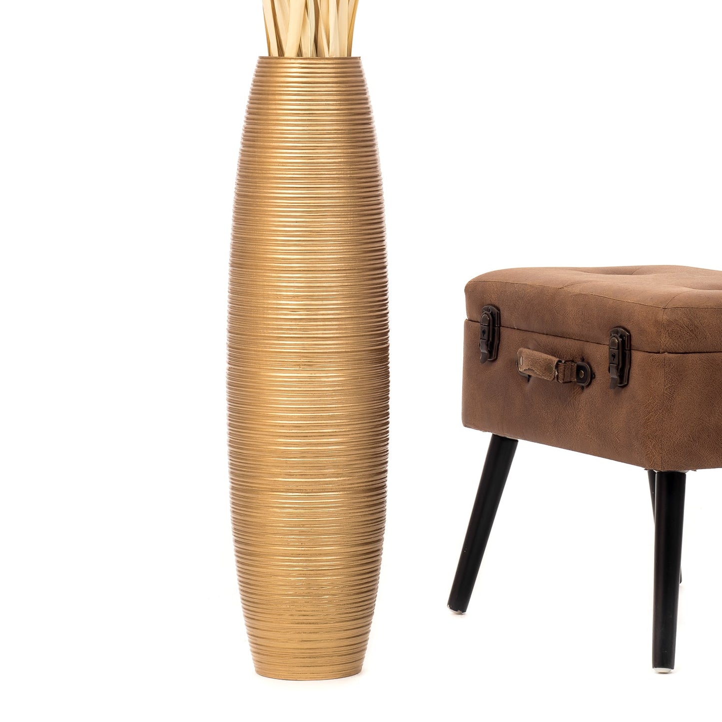 Large Mango Wood Floor Vase – Handcrafted Decorative Highlight from Thailand, 65 cm