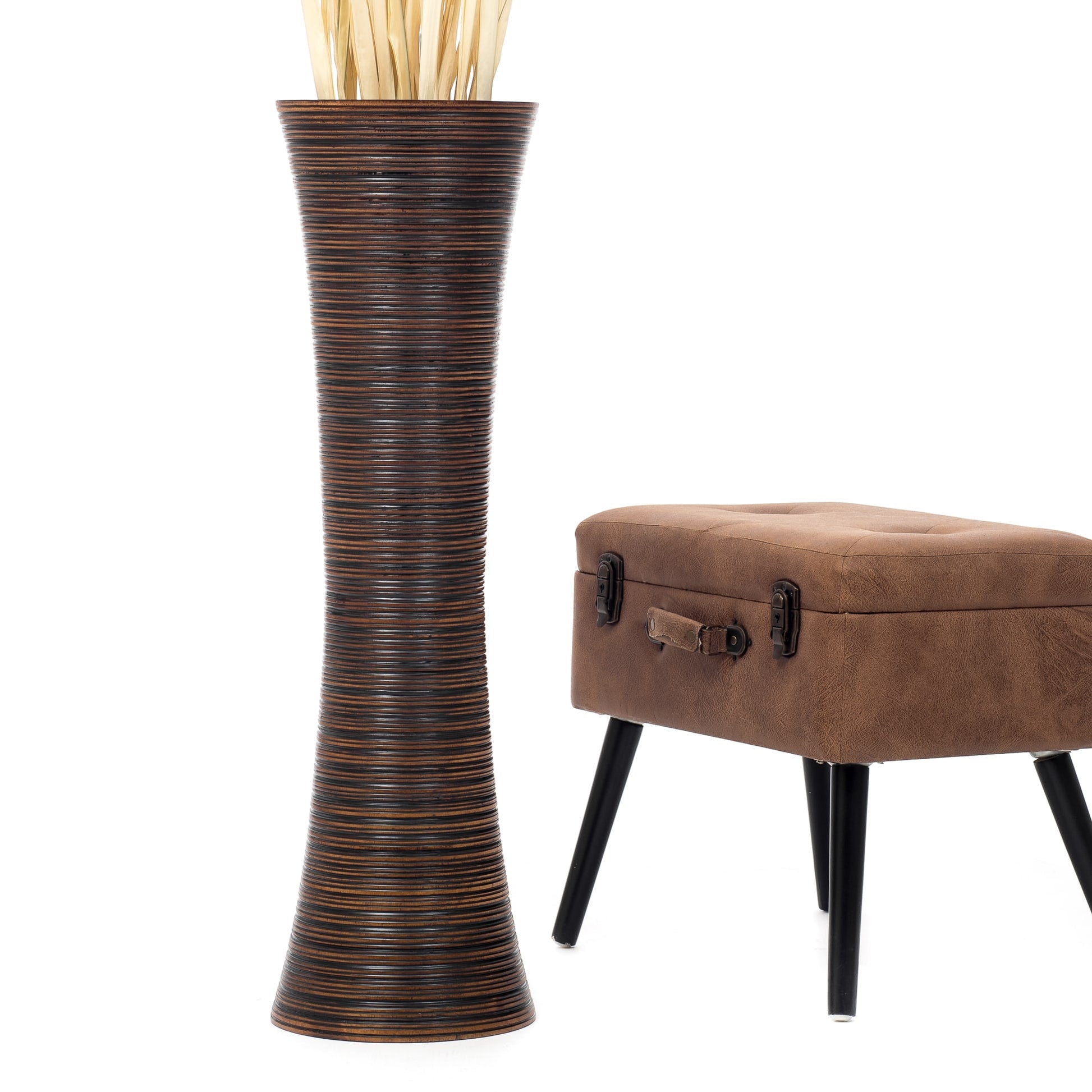 Large Mango Wood Floor Vase – Handcrafted Decorative Highlight from Thailand, 85 cm