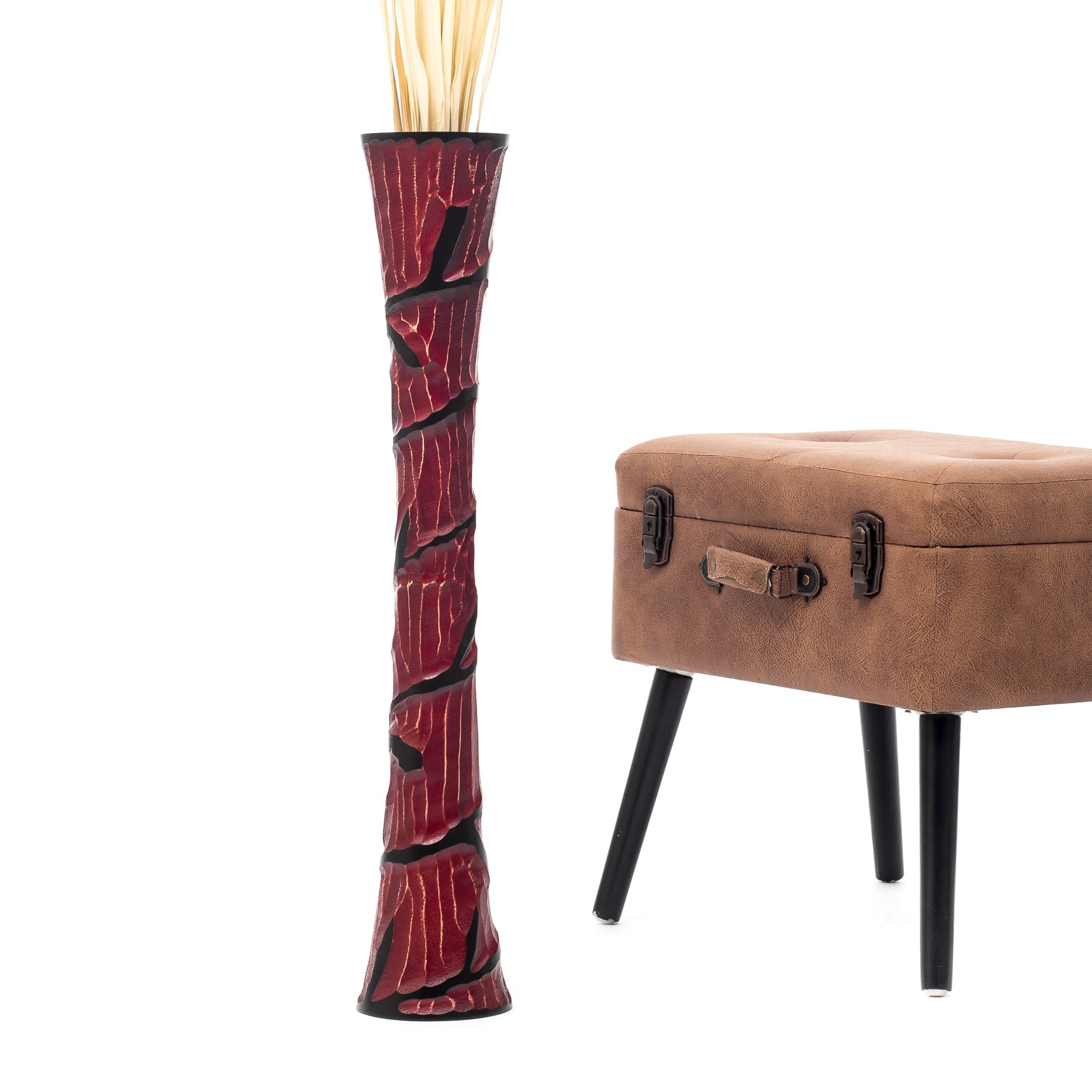 Large Mango Wood Floor Vase – Handcrafted Decorative Highlight from Thailand, 65 cm