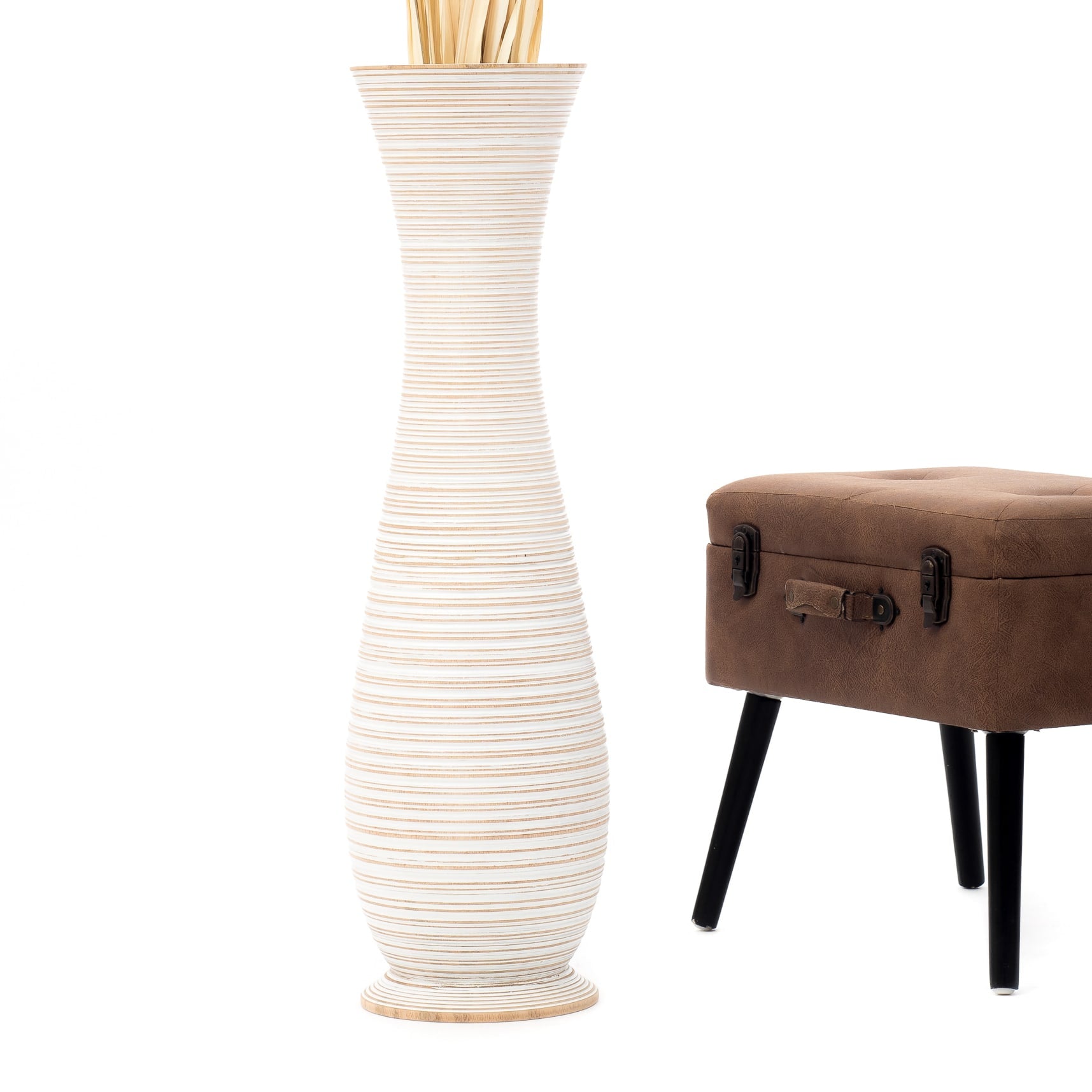 Large Mango Wood Floor Vase – Handcrafted Decorative Highlight from Thailand, 85 cm