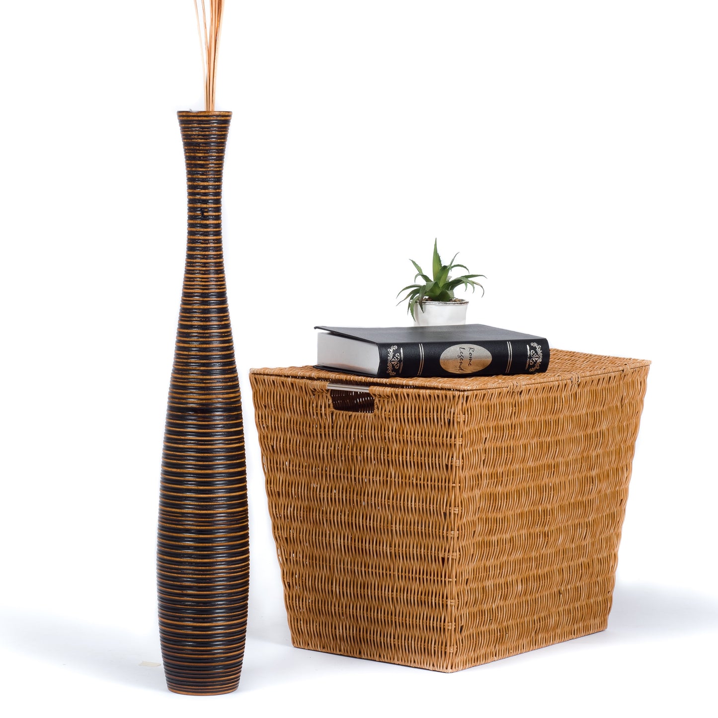 Large Mango Wood Floor Vase – Handcrafted Decorative Highlight from Thailand, 65 cm