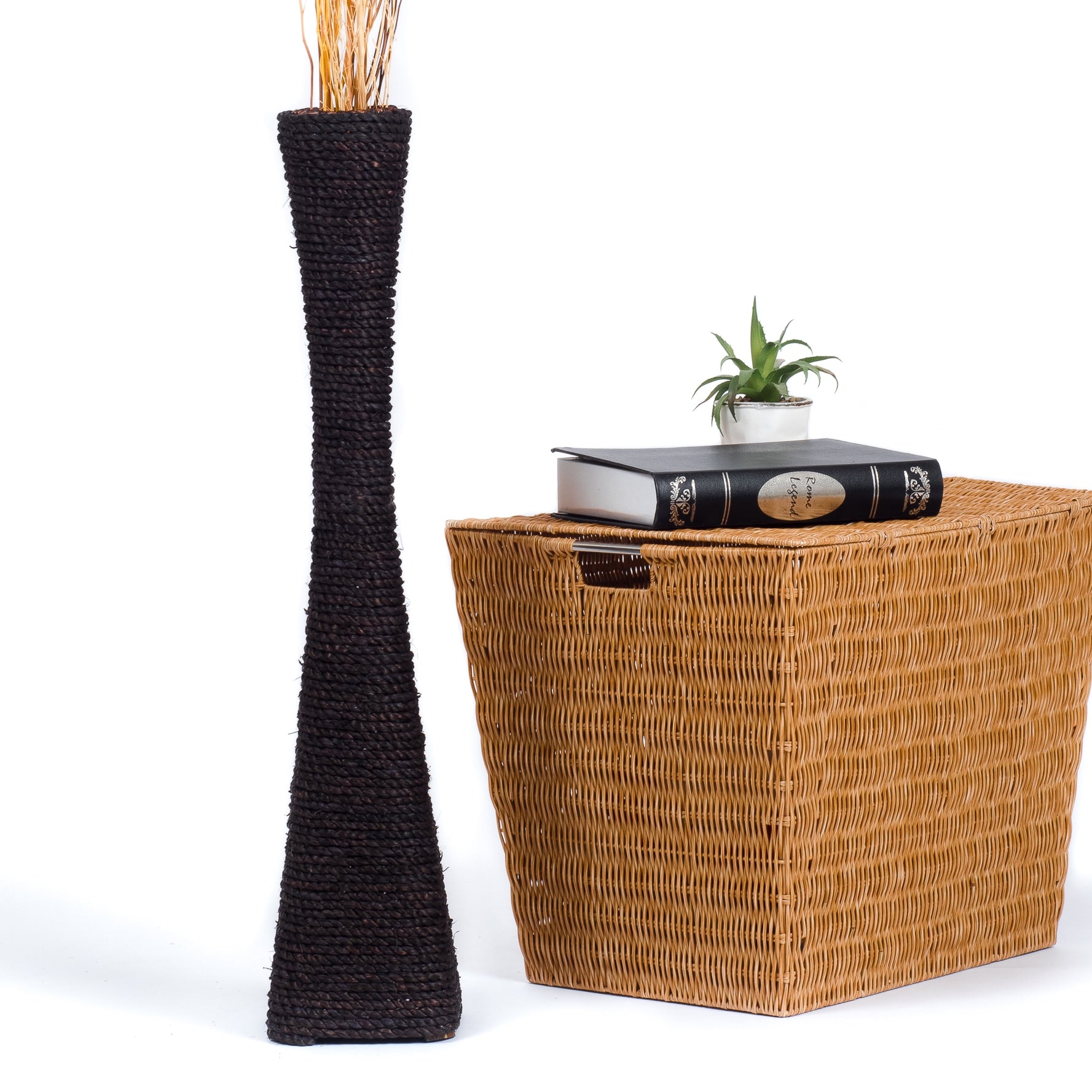 Large & Tall Floor Vase Made of Water Hyacinth and Bamboo – Handwoven Decorative Stand Vase for Dried Flowers & Branches, black, 70 cm - Modèle 1