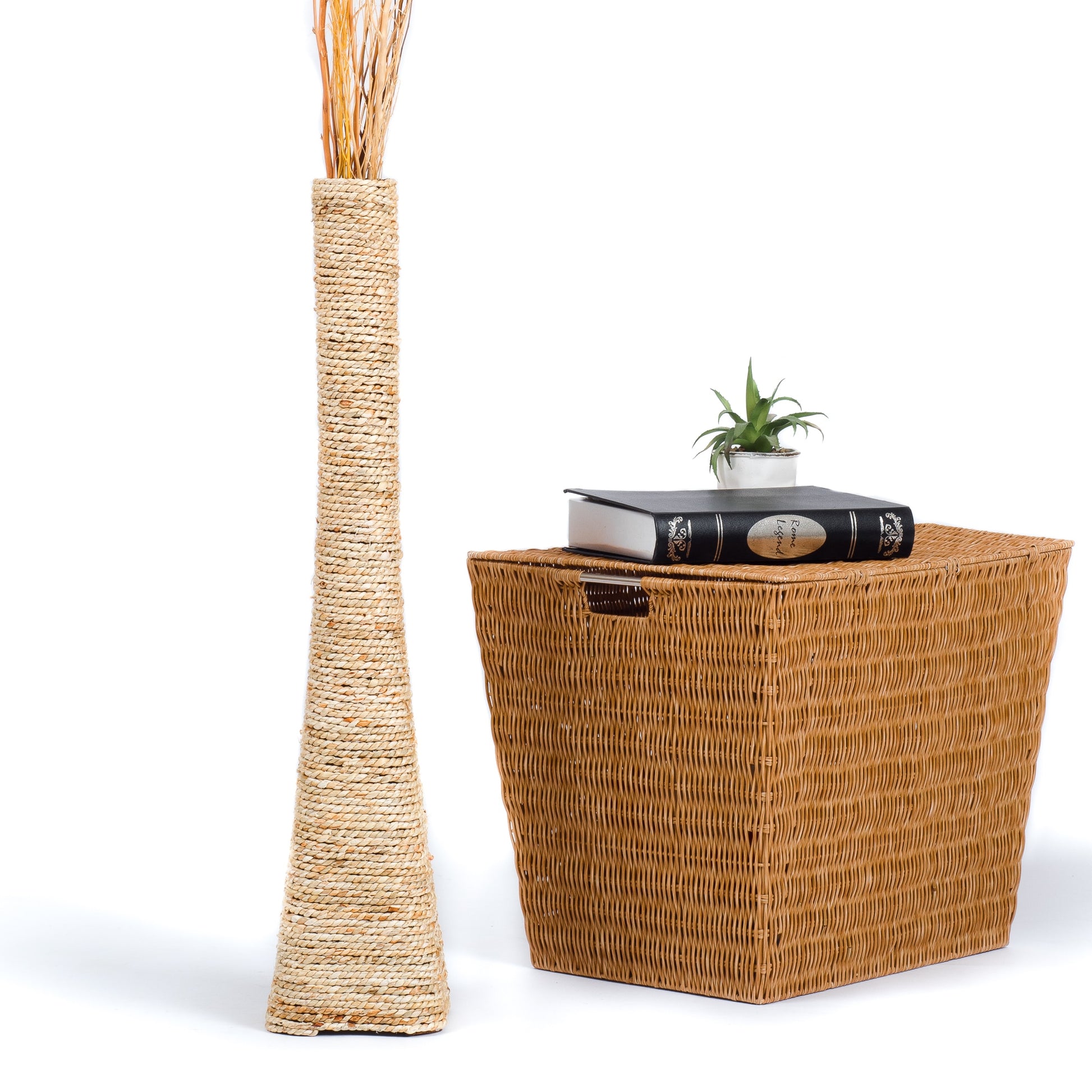 Large & Tall Floor Vase Made of Water Hyacinth and Bamboo – Handwoven Decorative Stand Vase for Dried Flowers & Branches, ecru, 70 cm - Modèle 2