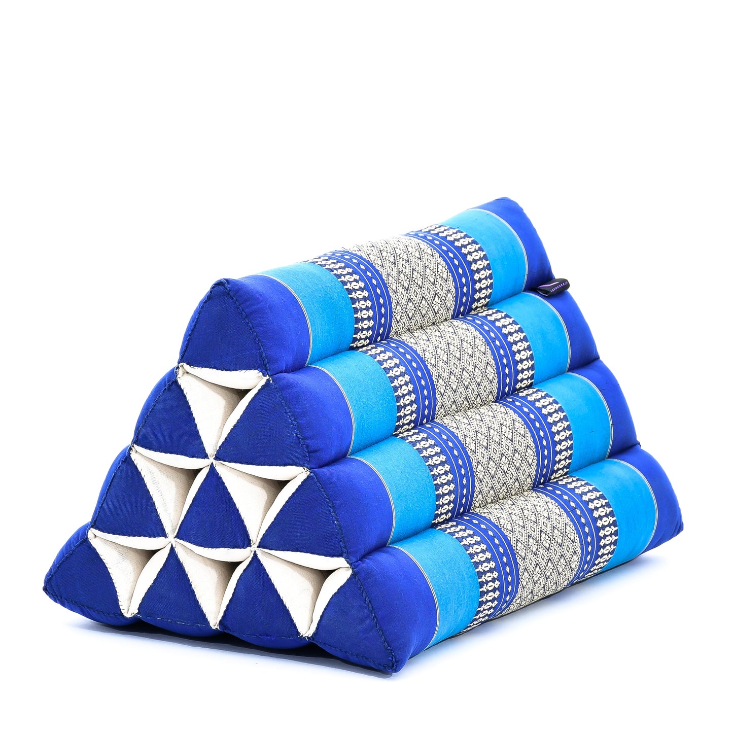 Triangular Kapok Backrest Cushion – Firm Thai Reading Pillow with Cotton Cover in Plain or Patterned Designs, Sf28 - Blue, triangle cushion
