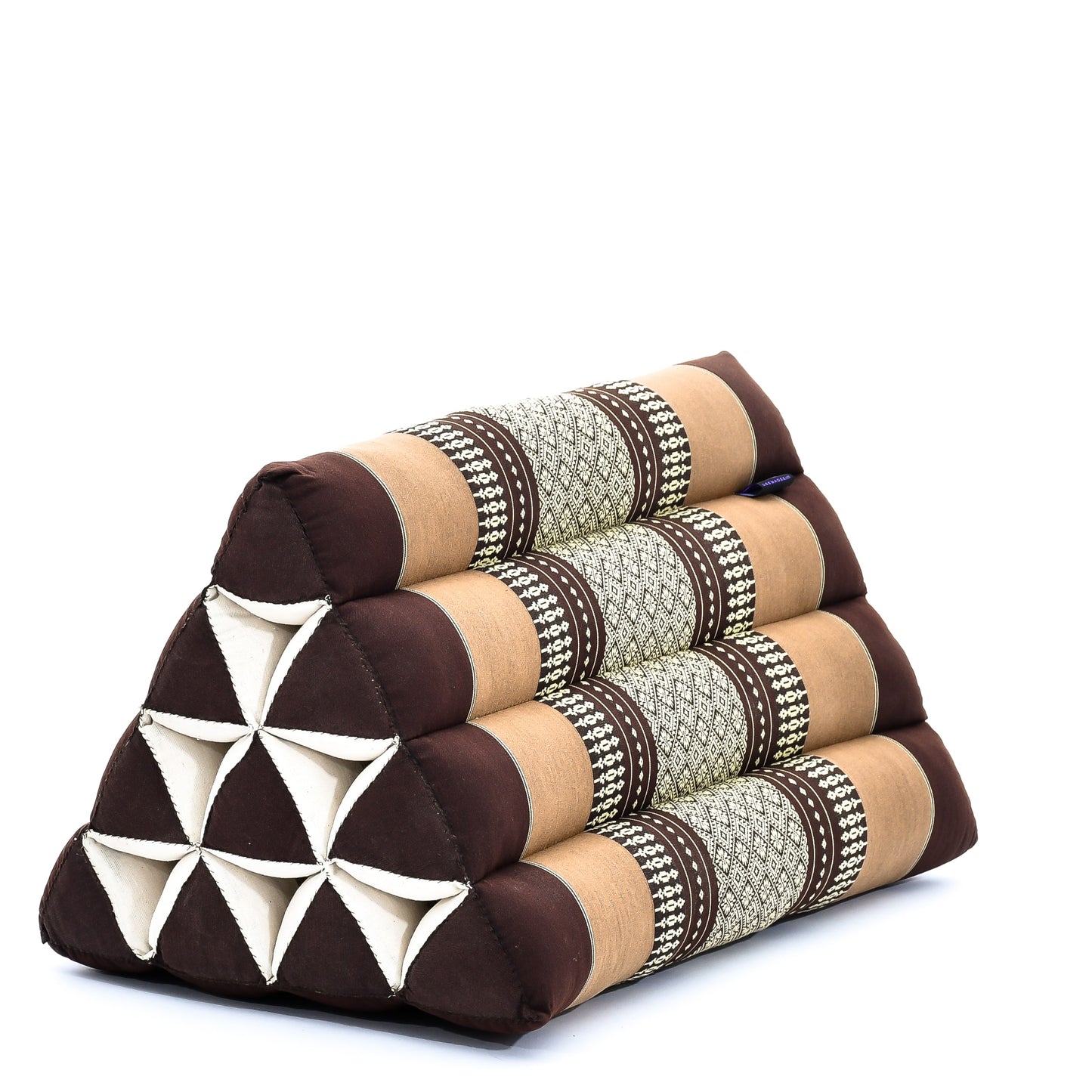 Triangular Kapok Backrest Cushion – Firm Thai Reading Pillow with Cotton Cover in Plain or Patterned Designs, Sf10 - Brown, triangle cushion