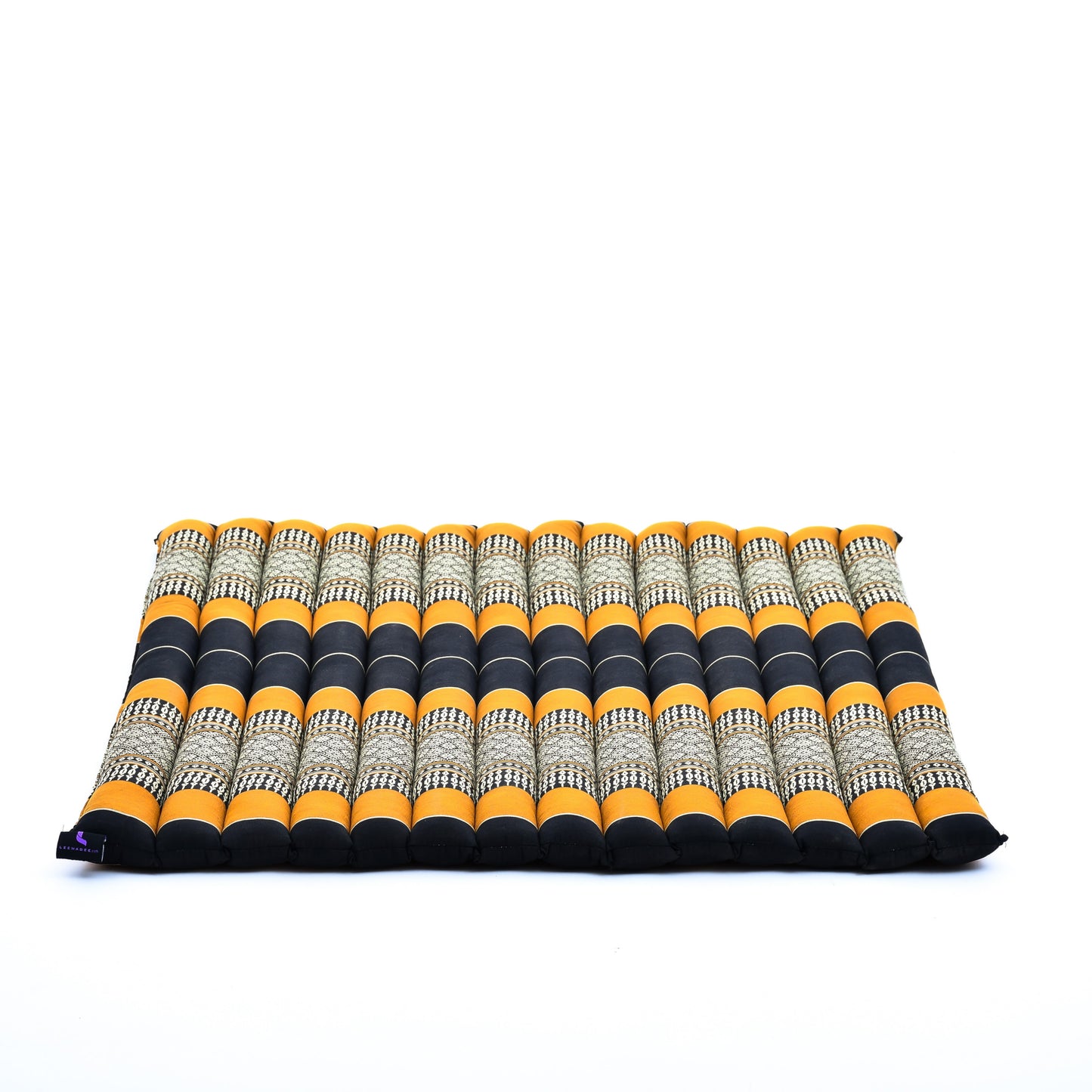 Large Kapok Zabuton Meditation Cushion – Rectangular Floor Mat with Cotton Cover, Sf03 - Black, Orange