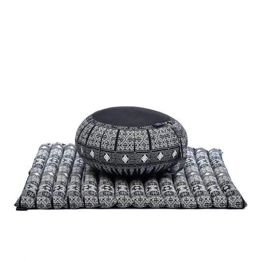 Kapok Meditation Cushion Set – Zabuton Mat & Zafu Seat Cushion with Cotton Cover, Cbt4 - Black