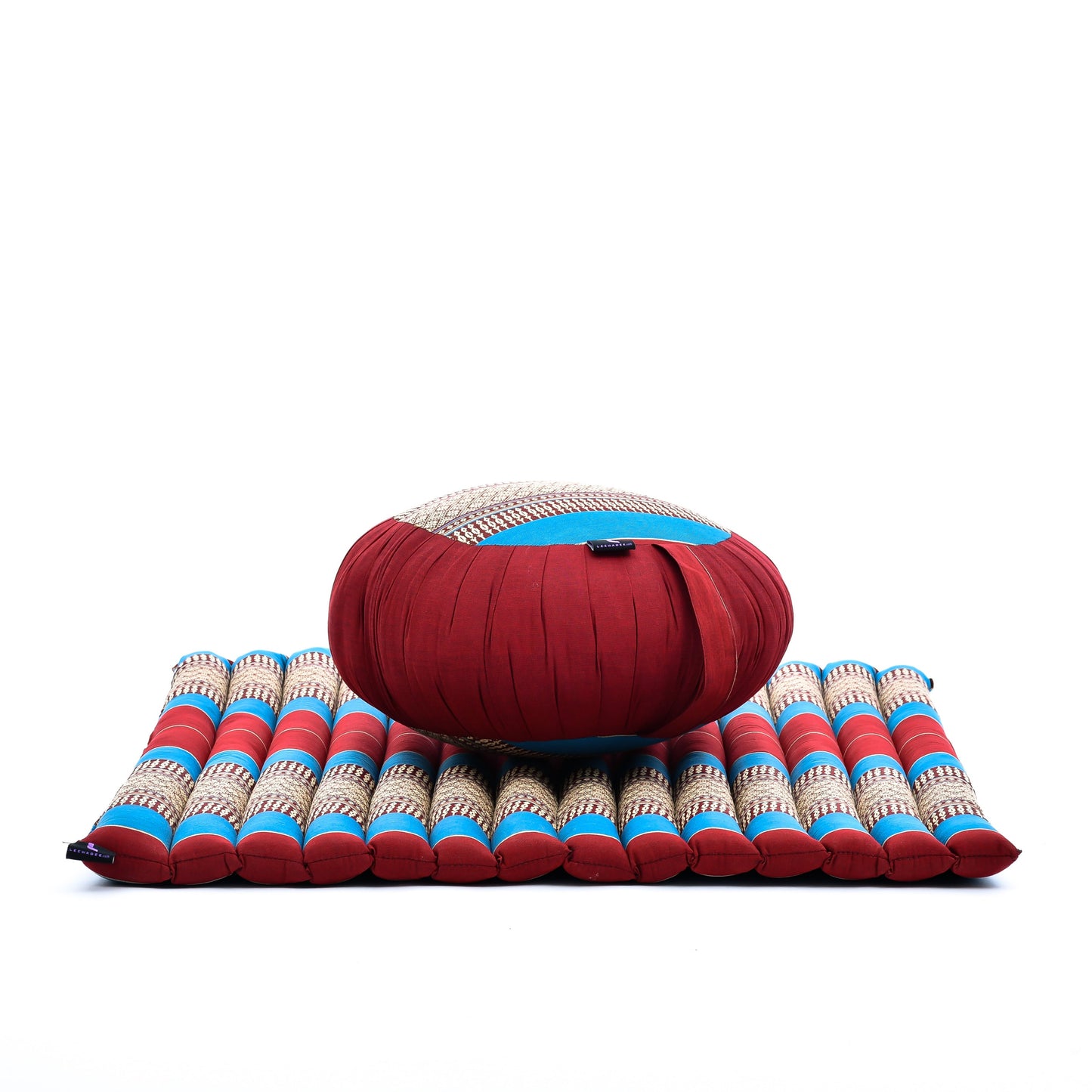 Kapok Meditation Cushion Set – Zabuton Mat & Zafu Seat Cushion with Cotton Cover, Sf27 - Blue, Red