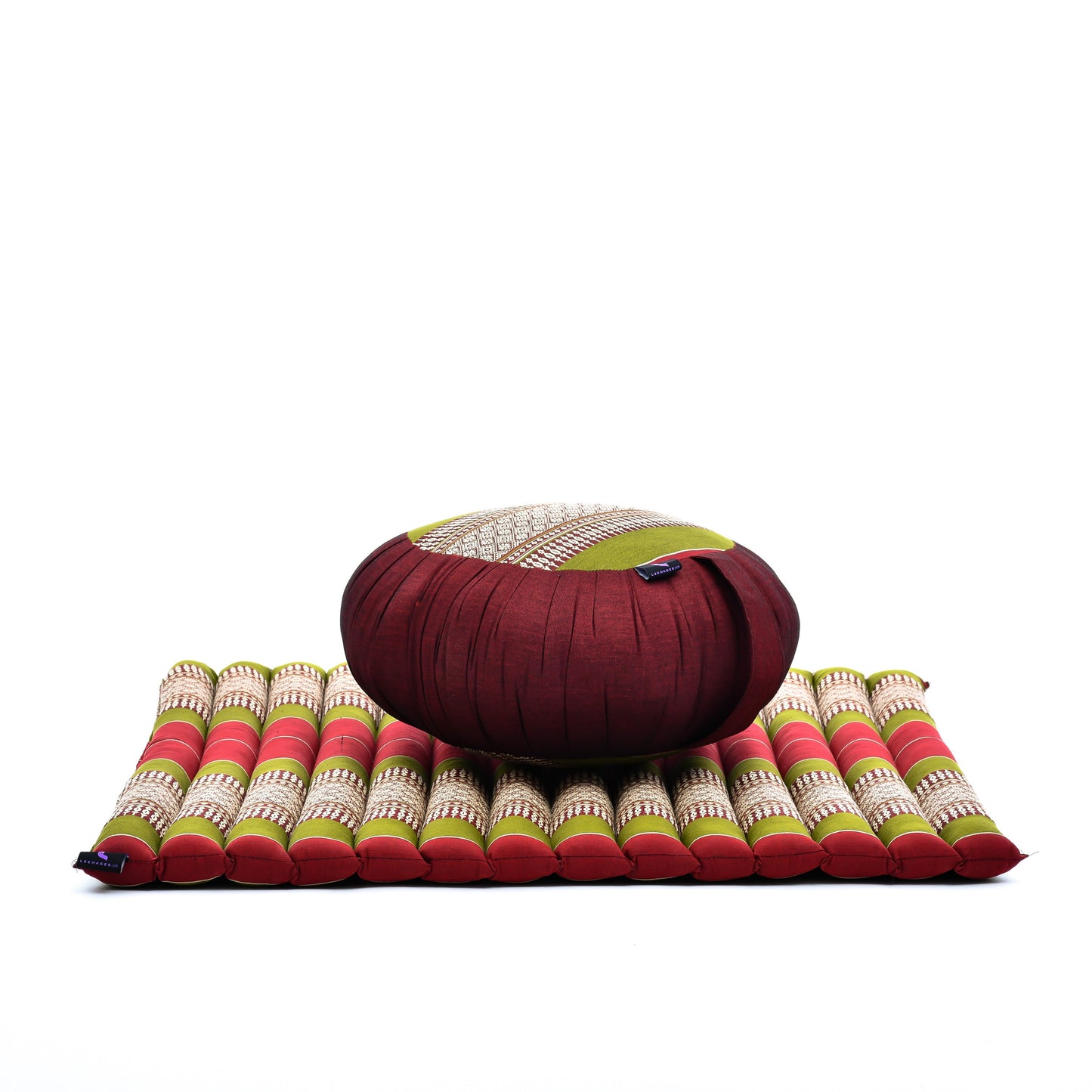 Kapok Meditation Cushion Set – Zabuton Mat & Zafu Seat Cushion with Cotton Cover, Sf11 - Red, Green