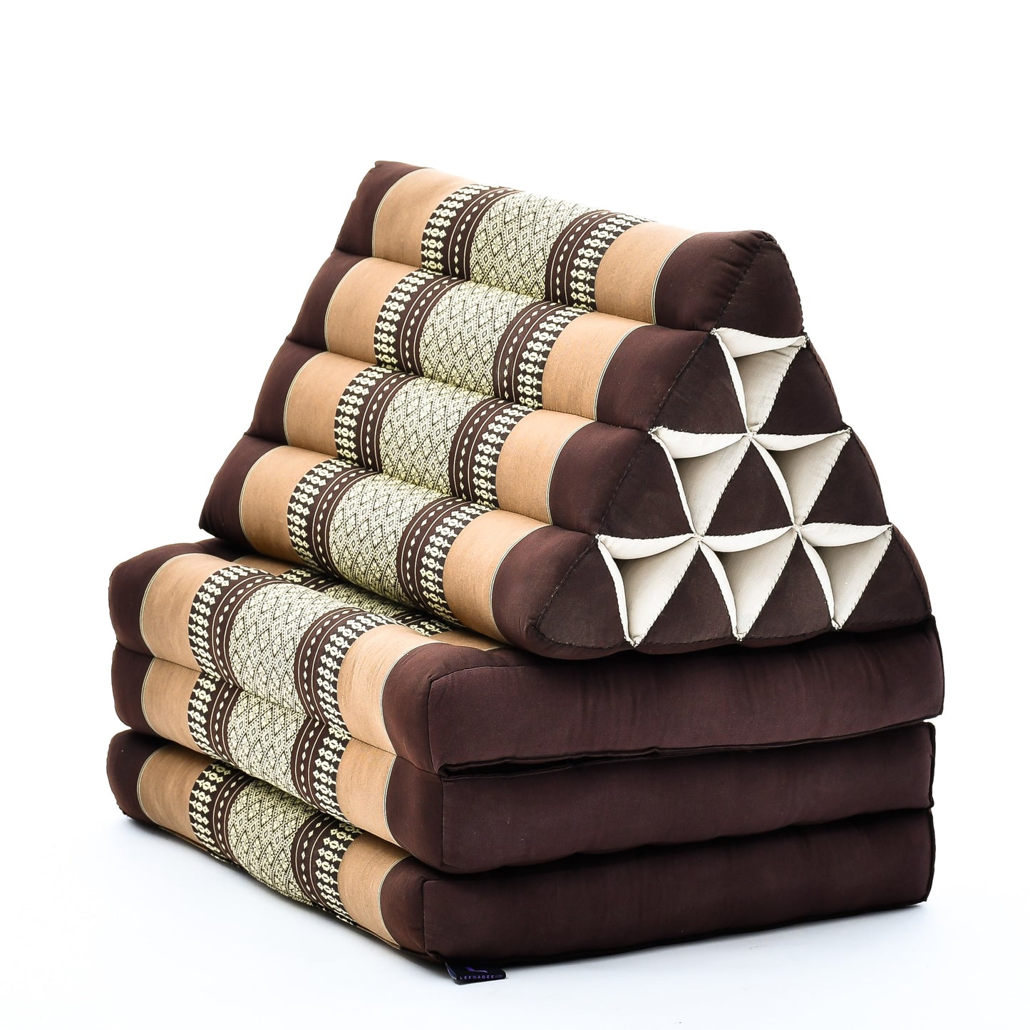 Thai Folding Mat with Triangle Cushion – Handmade Kapok Relax Mat for Sleeping, Reading & Lounging, Sf10 - Brown, 3 seating segments