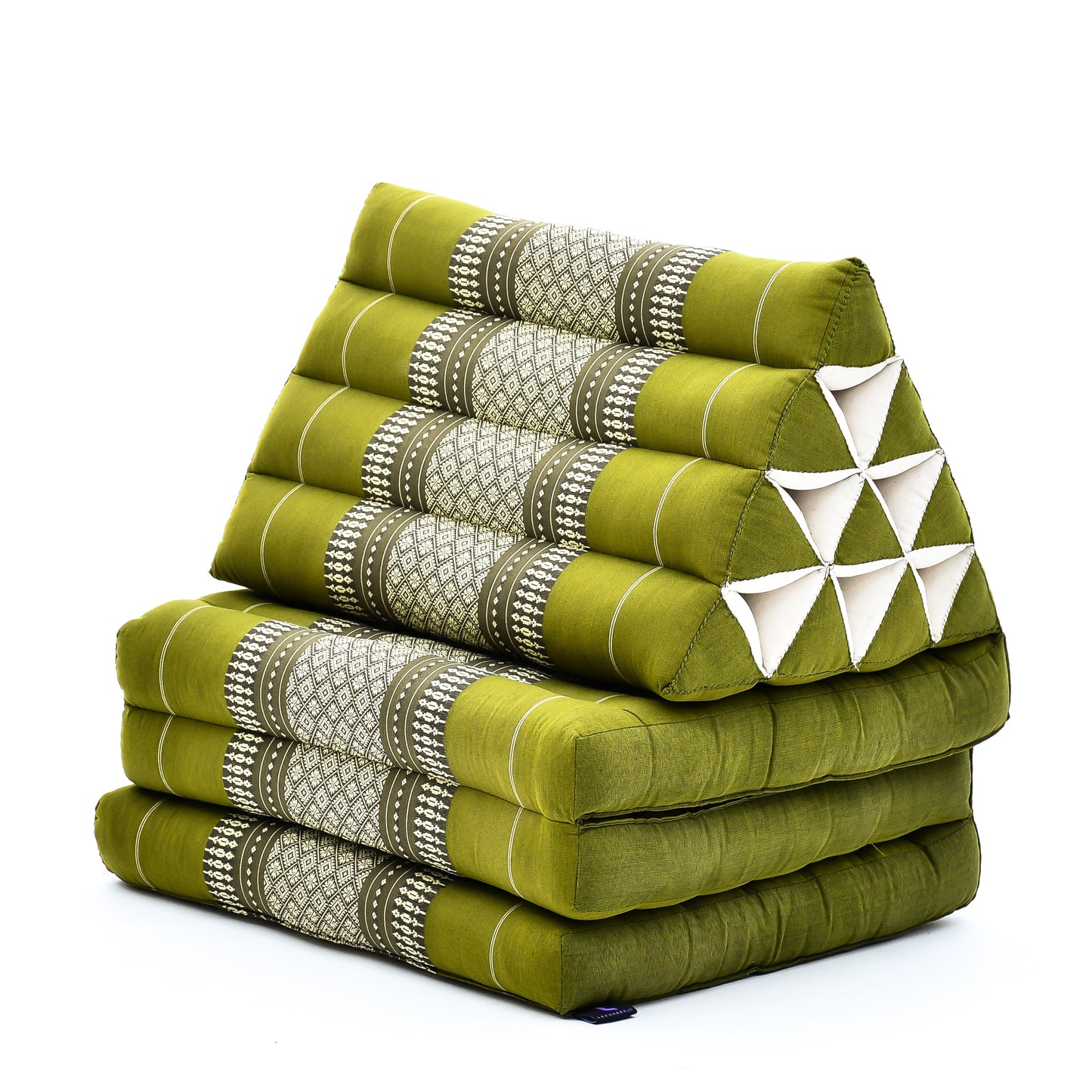 Thai Folding Mat with Triangle Cushion – Handmade Kapok Relax Mat for Sleeping, Reading & Lounging, Sf17 - Green, 3 seating segments