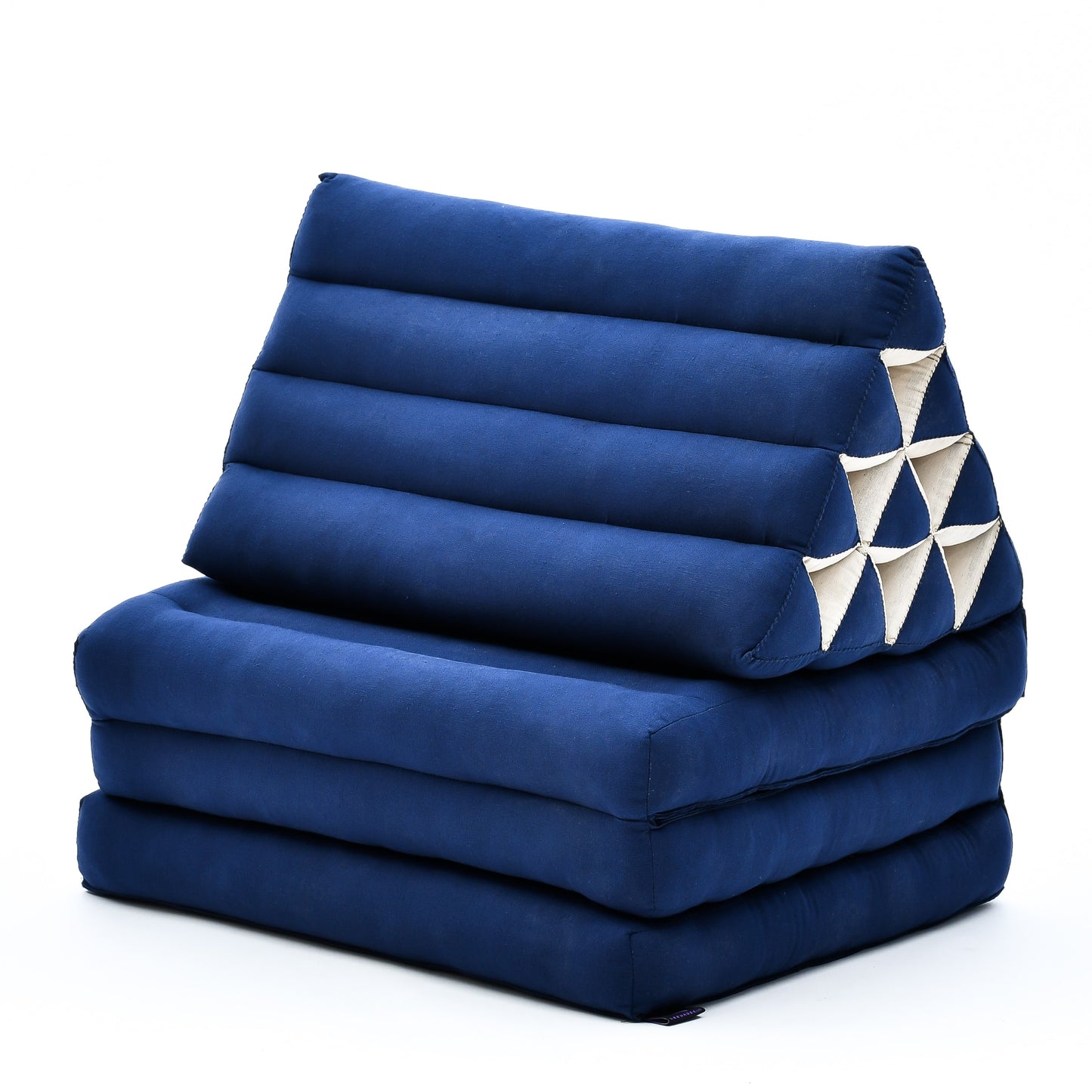 Thai Folding Mat with Triangle Cushion – Handmade Kapok Relax Mat for Sleeping, Reading & Lounging, Cl44 - blue, 3 seating segments