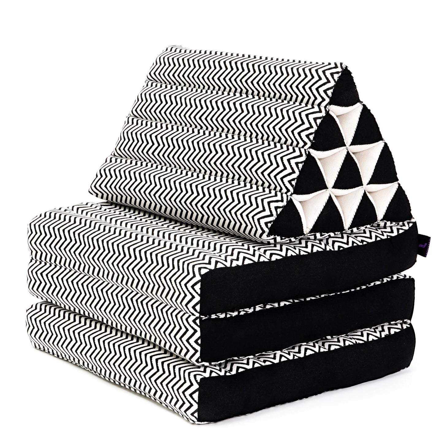 Thai Folding Mat with Triangle Cushion – Handmade Kapok Relax Mat for Sleeping, Reading & Lounging, Cbt5 - Black, 3 seating segments