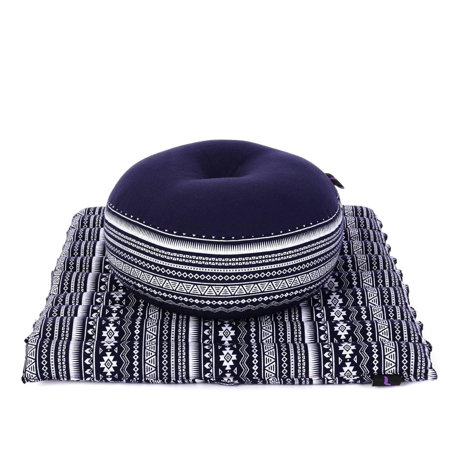 Compact Meditation Cushion Set Made of Kapok – Small Zabuton & Zafu with Cotton Cover, Cbt2 - Dark Blue