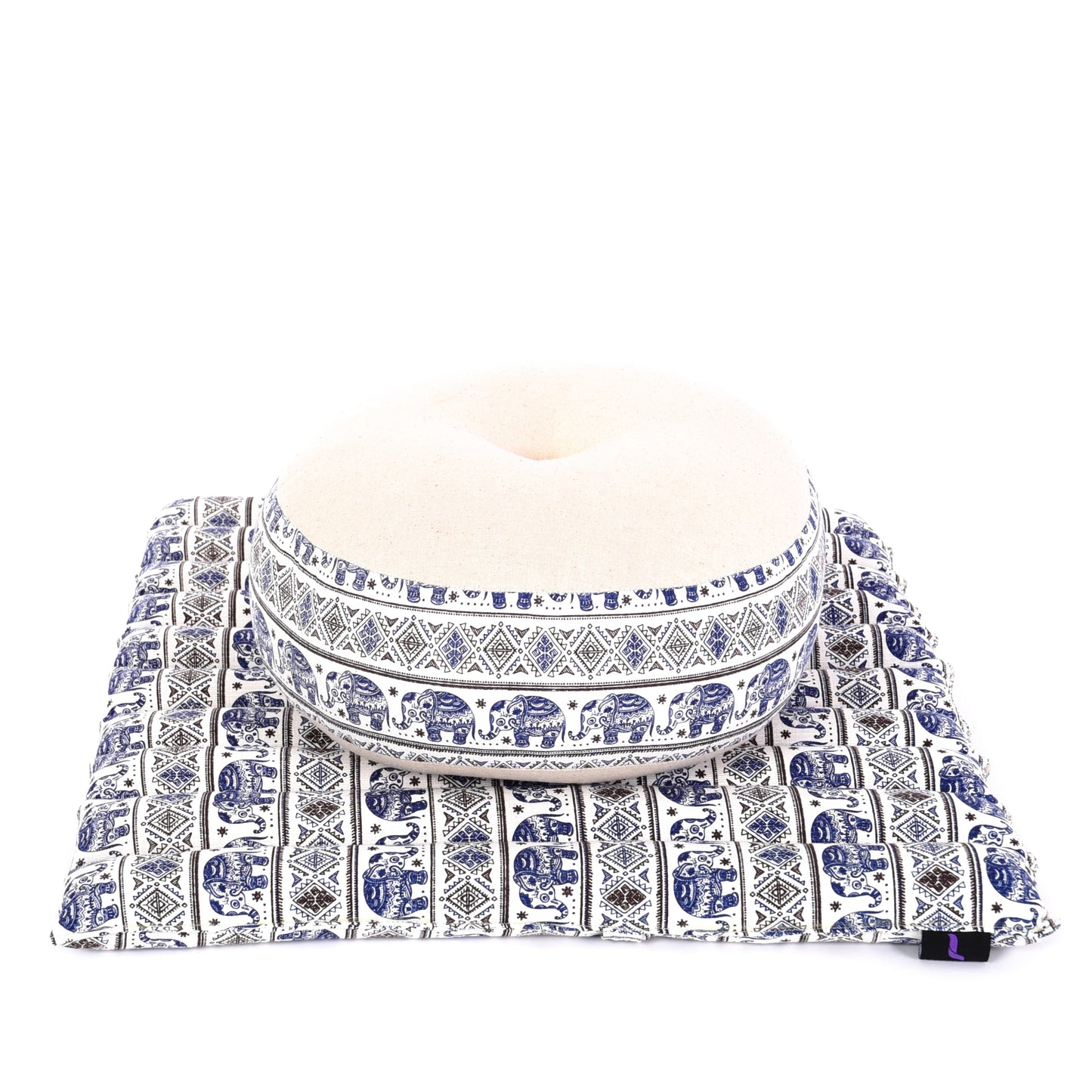 Compact Meditation Cushion Set Made of Kapok – Small Zabuton & Zafu with Cotton Cover, El1 - Blue