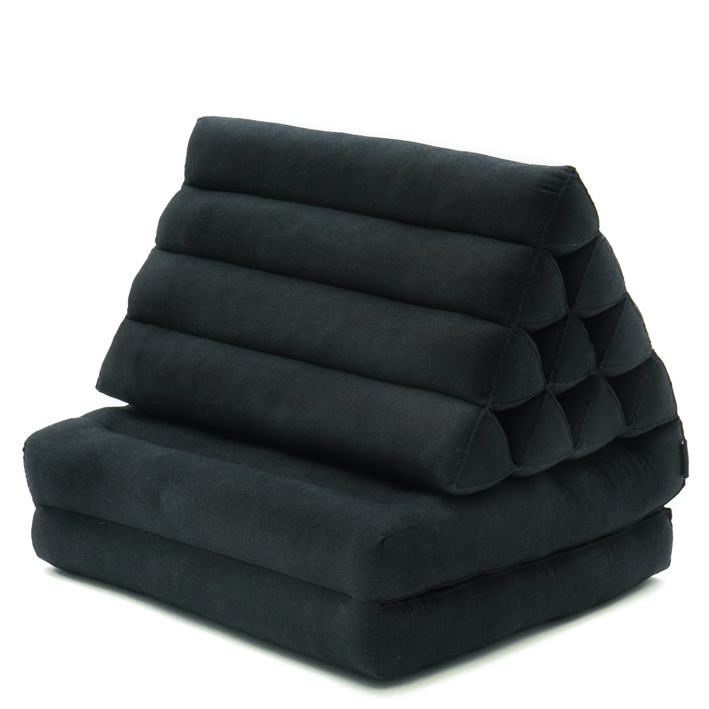 Thai Folding Mat with Triangle Cushion – Handmade Kapok Relax Mat for Sleeping, Reading & Lounging, Cl02 - Black, 2 seating segments