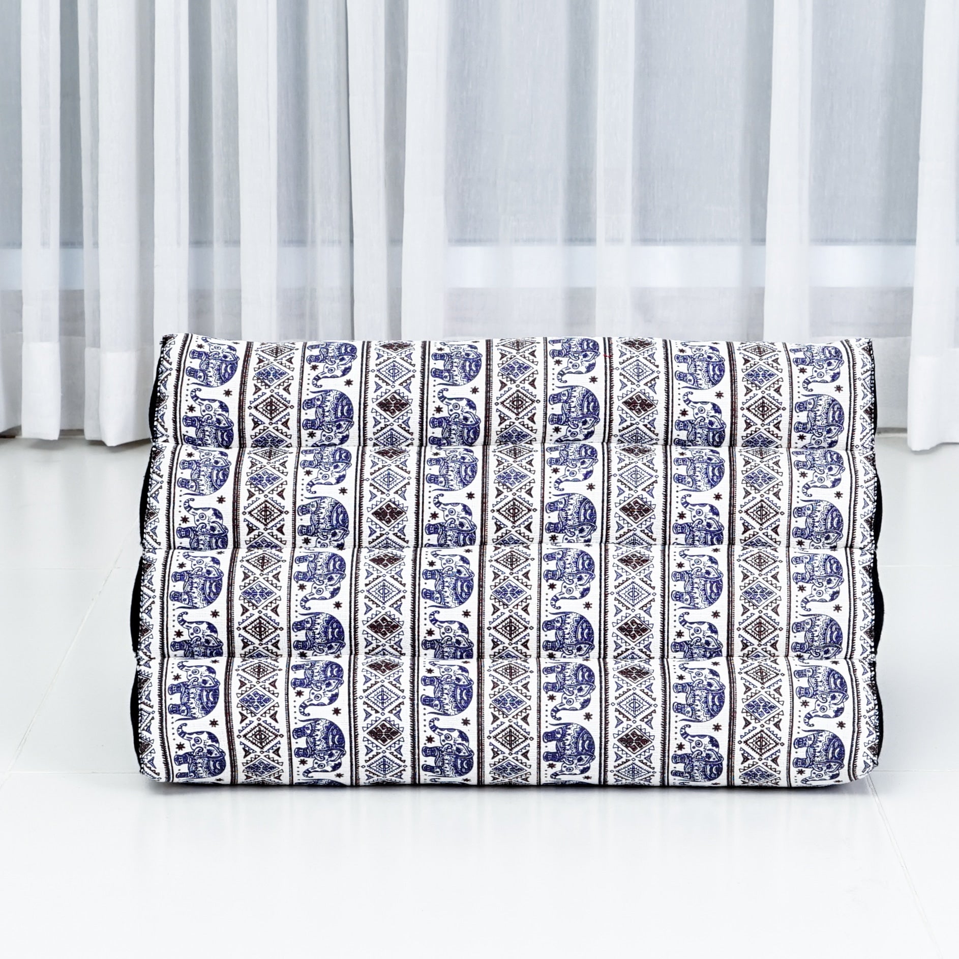 Triangular Kapok Backrest Cushion – Firm Thai Reading Pillow with Cotton Cover in Plain or Patterned Designs, El1 - Blue, triangle cushion