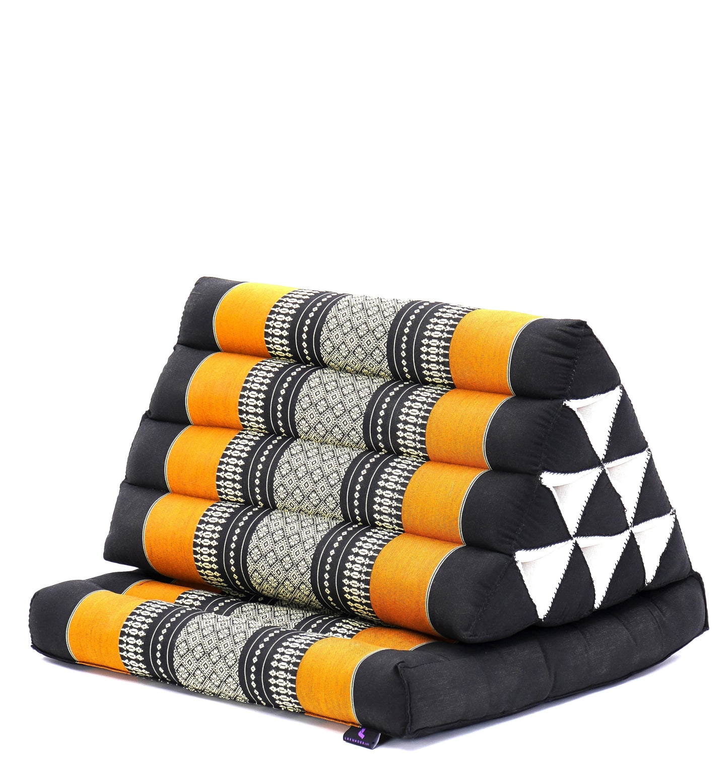 Triangular Kapok Backrest Cushion – Firm Thai Reading Pillow with Cotton Cover in Plain or Patterned Designs, Sf03 - Black, Orange, 1 seating segment