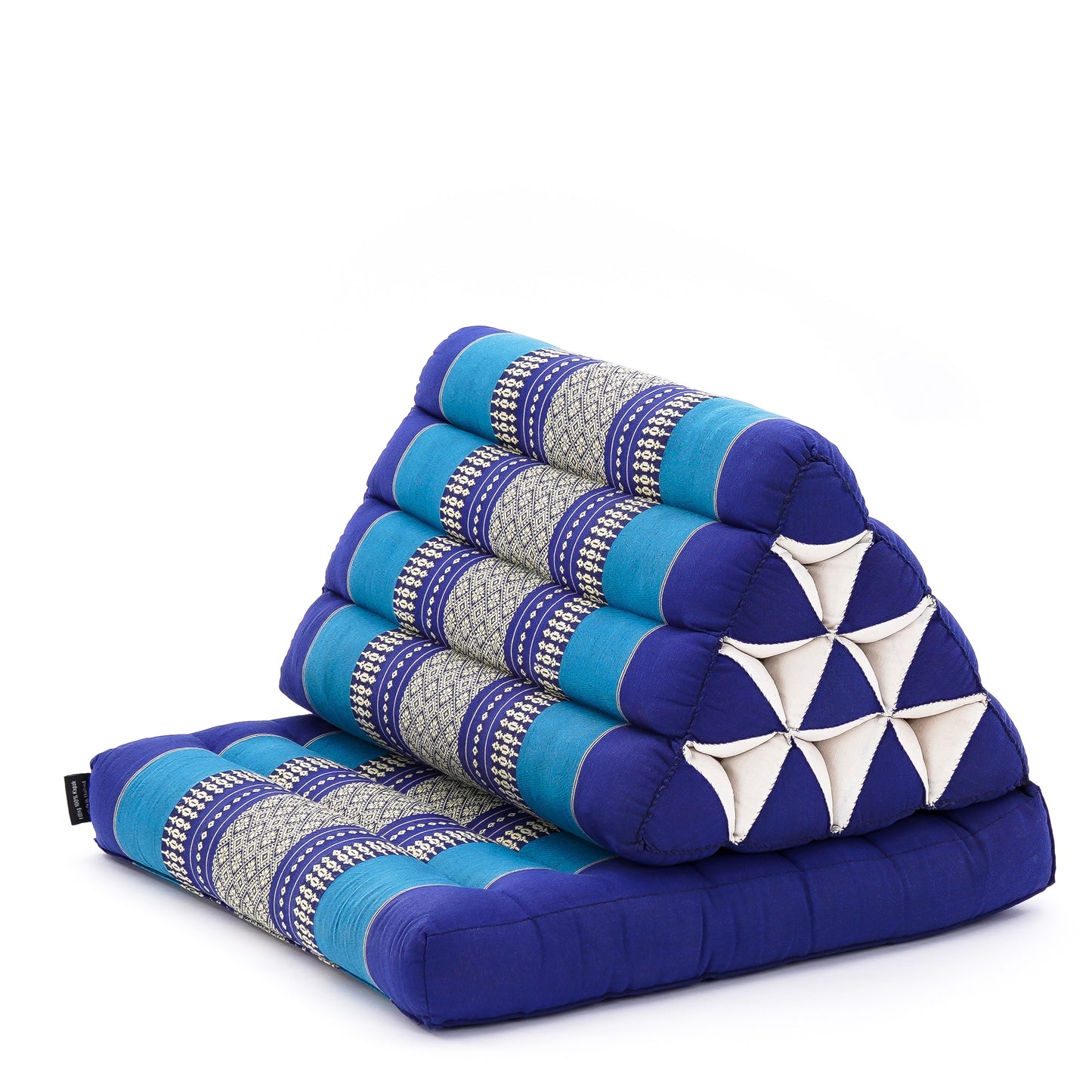 Triangular Kapok Backrest Cushion – Firm Thai Reading Pillow with Cotton Cover in Plain or Patterned Designs, Sf28 - Blue, 1 seating segment