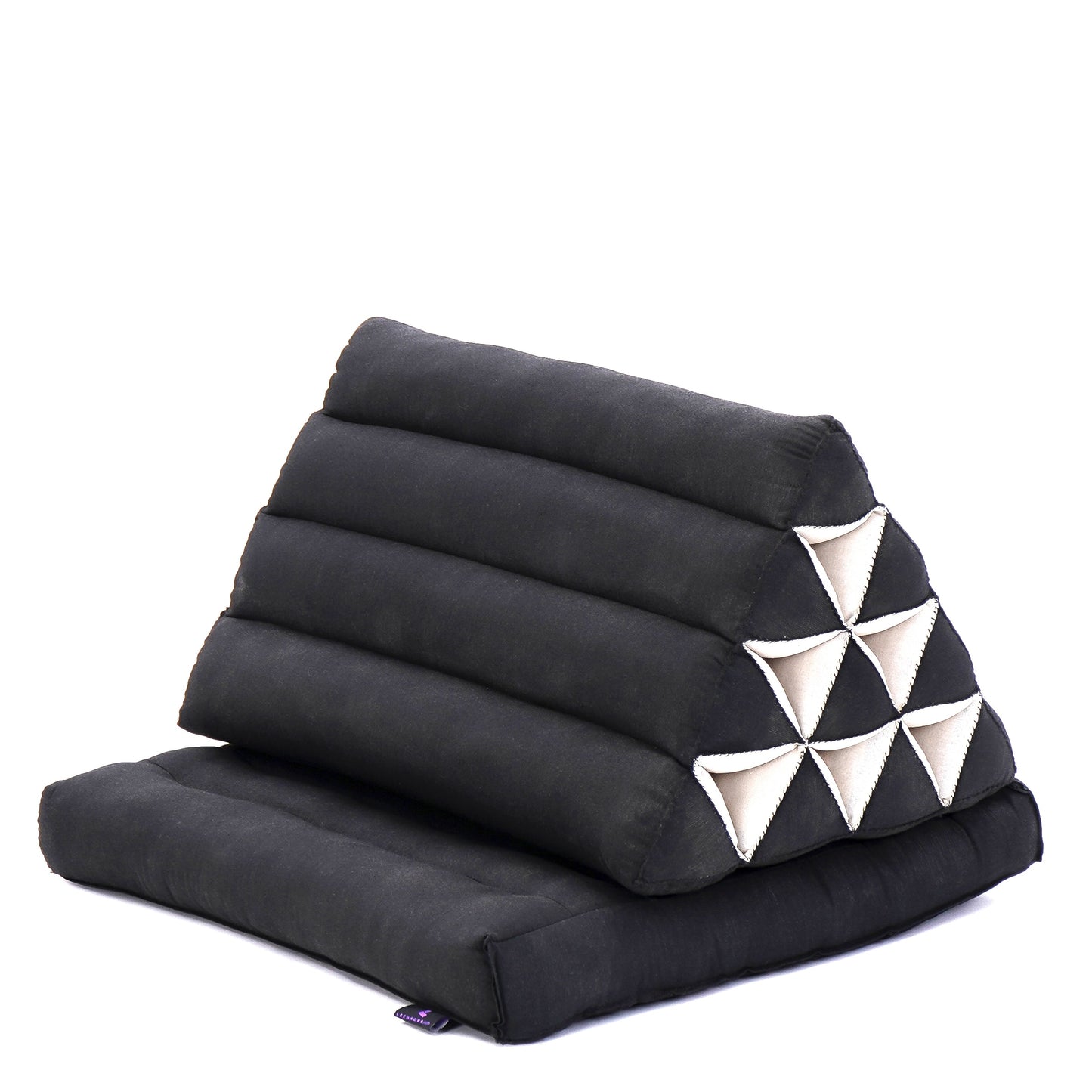 Triangular Kapok Backrest Cushion – Firm Thai Reading Pillow with Cotton Cover in Plain or Patterned Designs, Cl02 - Black, 1 seating segment