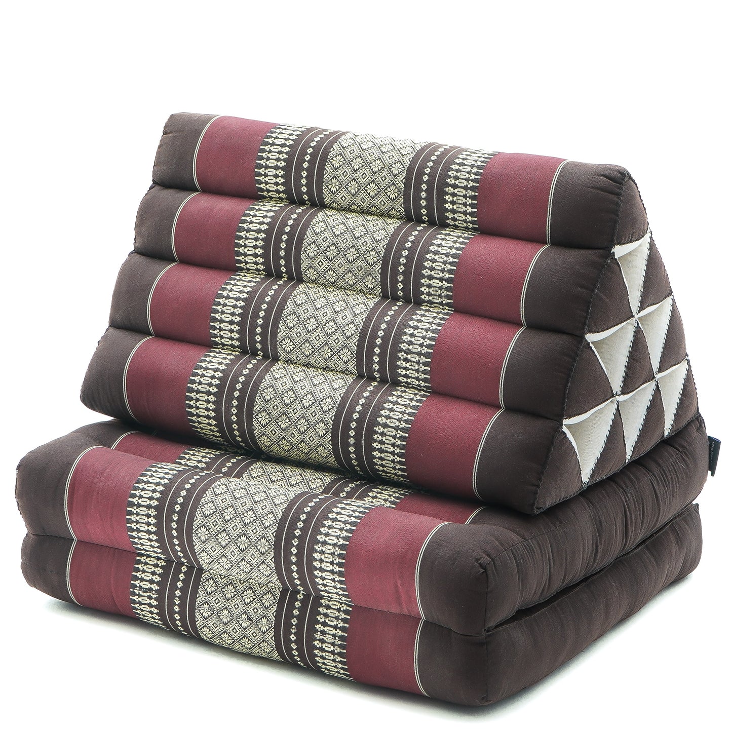 Thai Folding Mat with Triangle Cushion – Handmade Kapok Relax Mat for Sleeping, Reading & Lounging, Sf19 - Red, Brown, 2 seating segments
