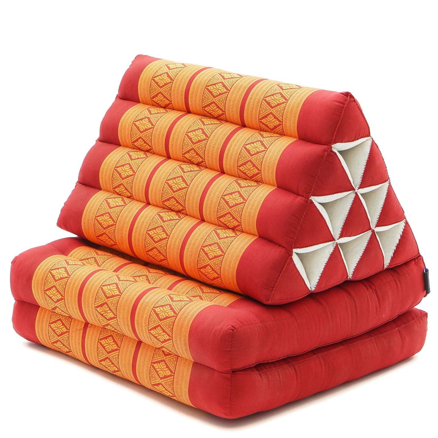 Thai Folding Mat with Triangle Cushion – Handmade Kapok Relax Mat for Sleeping, Reading & Lounging, Sf02 - Orange, 2 seating segments