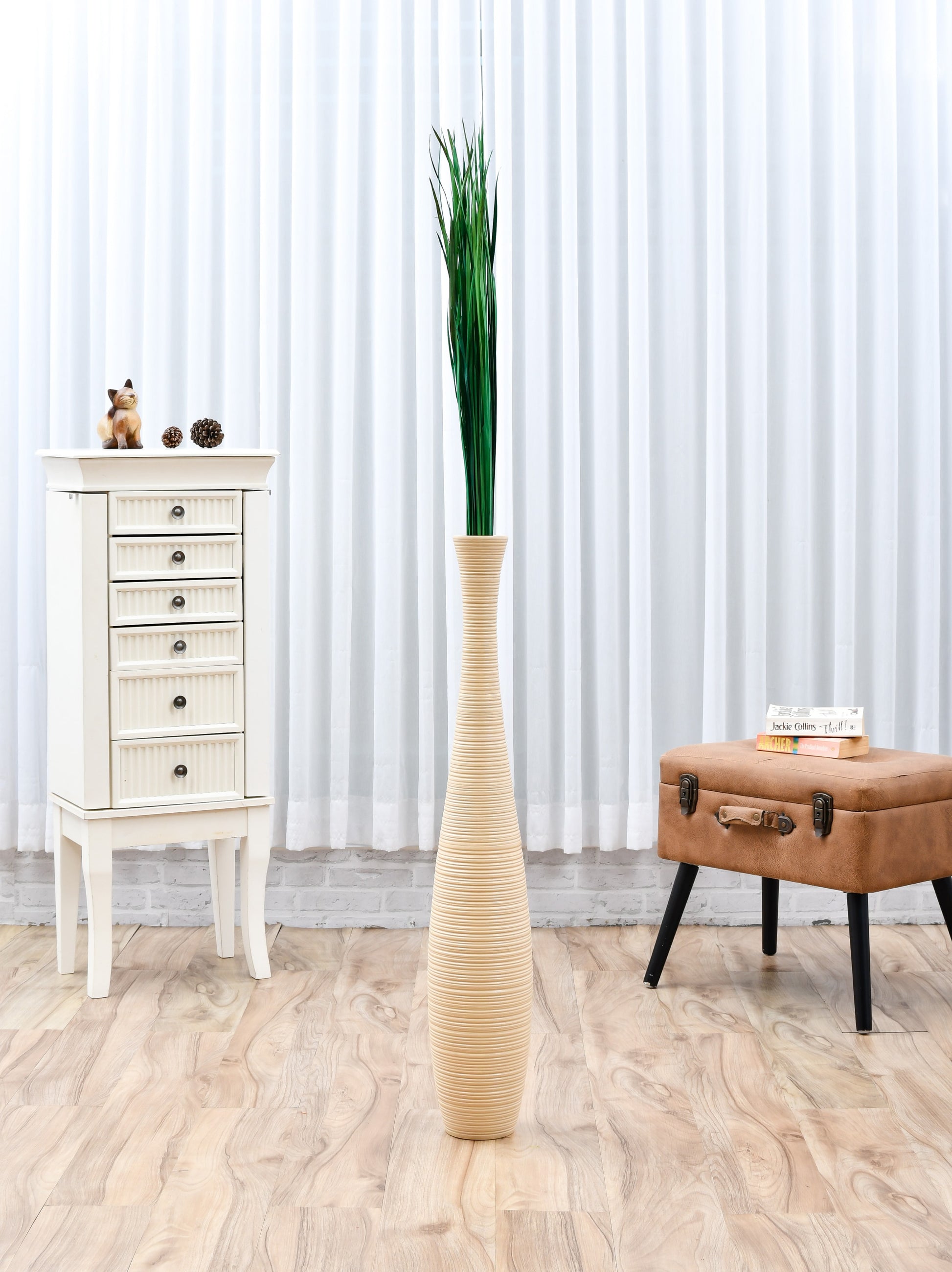 2-Pack Rattan Sticks for Floor Vases – Natural Decorative Twigs ( 8 per Bundle), dark green, Dried Grass