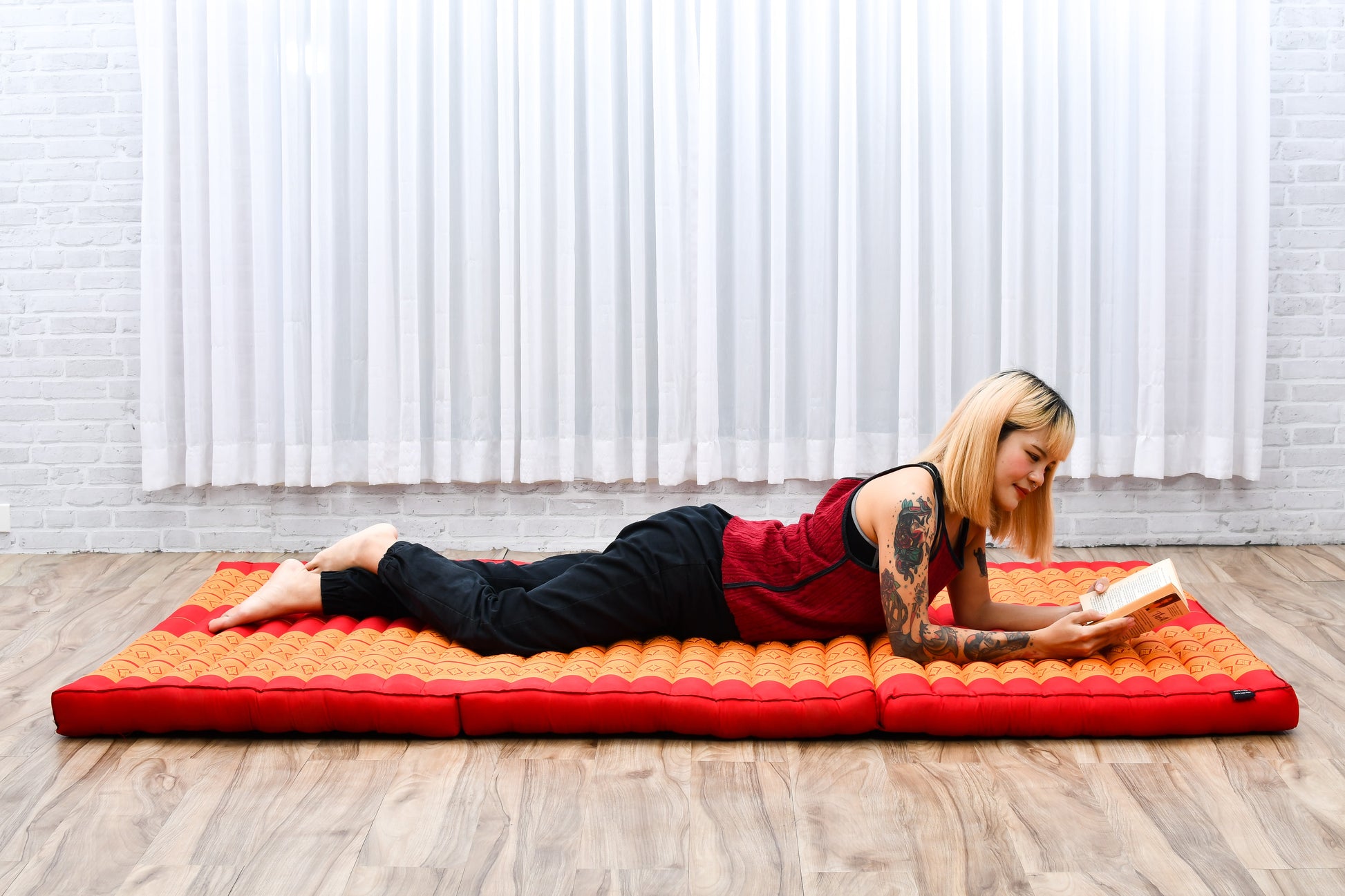 Kapok Folding Mattress – Thick Cotton Padded Guest Bed for Home, Sleeping & Mindfulness Corner, Sf02 - Orange, L: 200x100 cm