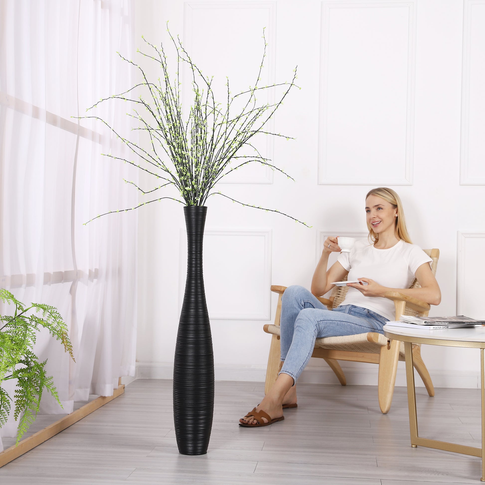 Large Resin Floor Vase – Stylish Waterproof Vase for Fresh & Dried Flowers, 85 cm