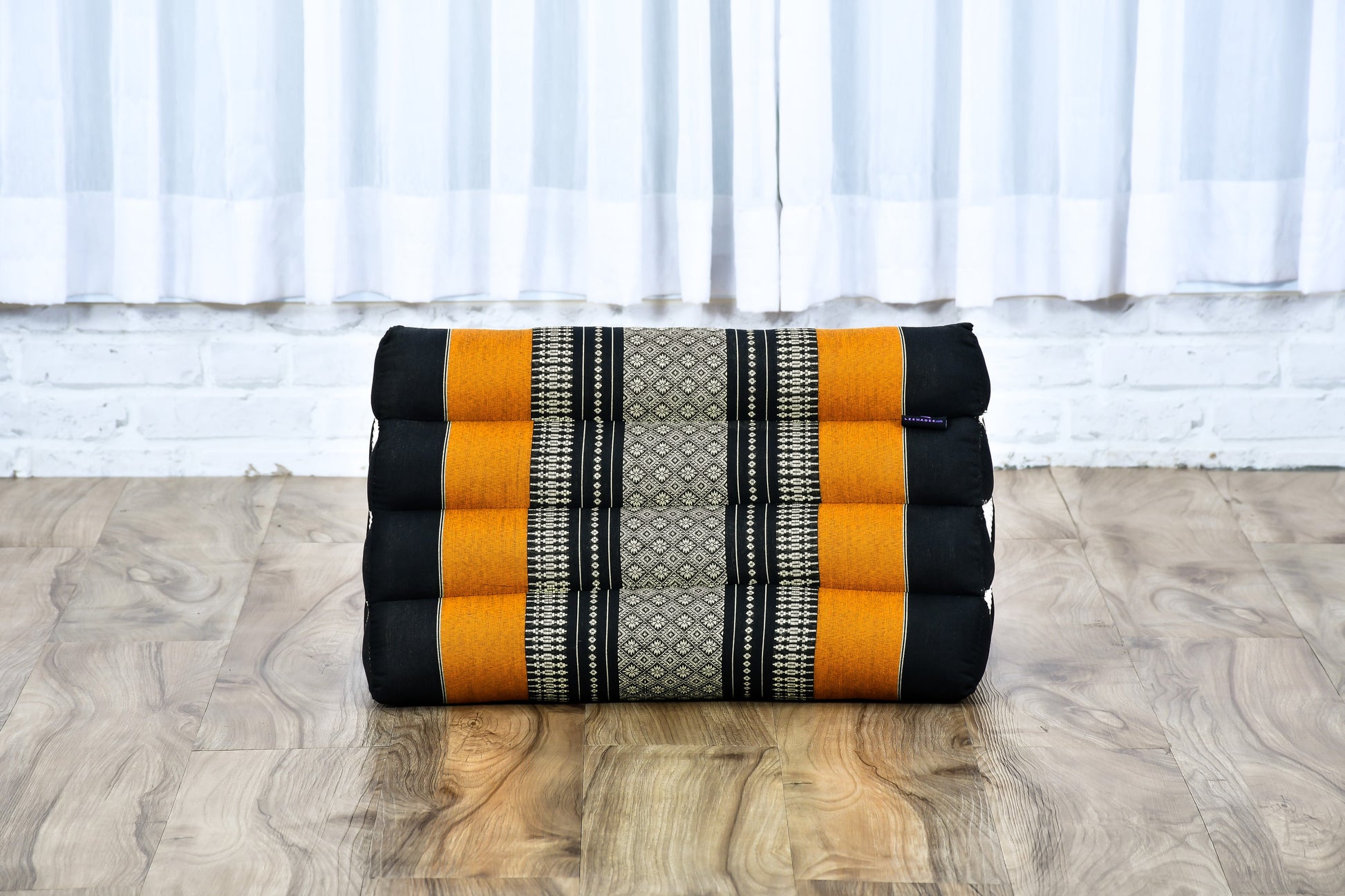 Triangular Kapok Backrest Cushion – Firm Thai Reading Pillow with Cotton Cover in Plain or Patterned Designs, Sf03 - Black, Orange, triangle cushion