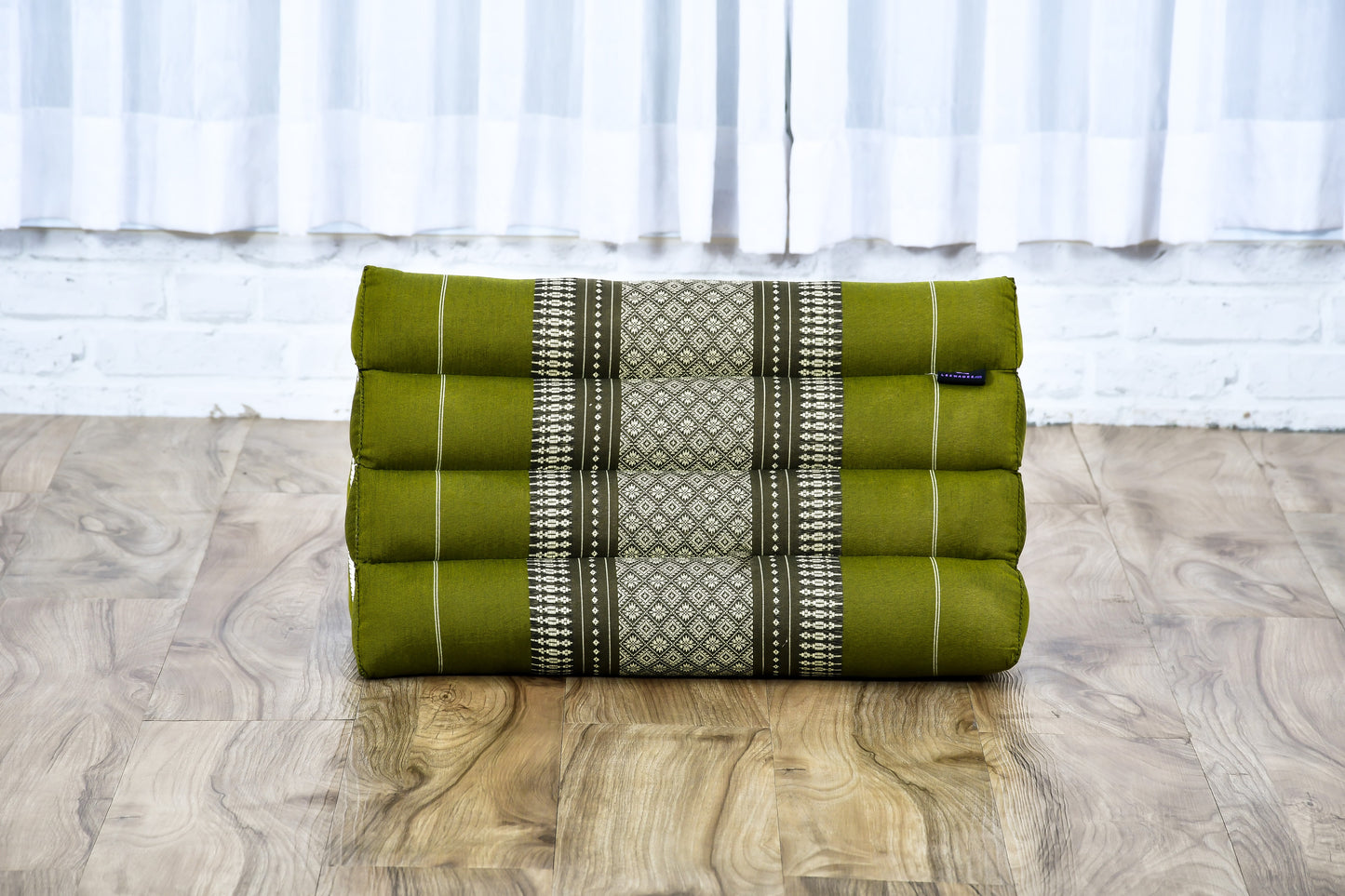 Triangular Kapok Backrest Cushion – Firm Thai Reading Pillow with Cotton Cover in Plain or Patterned Designs, Sf17 - Green, triangle cushion