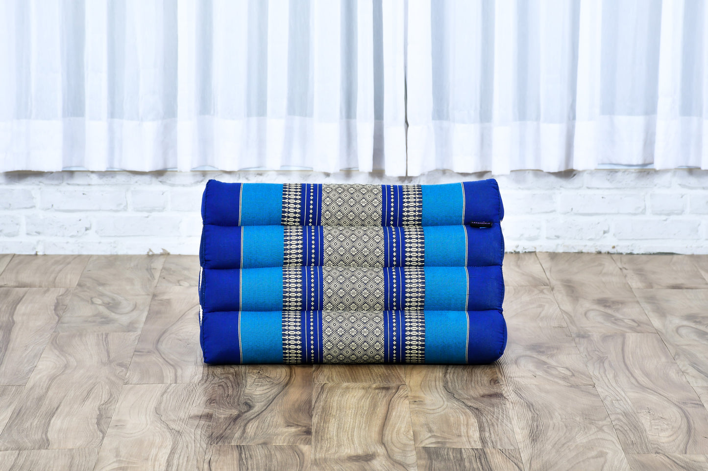 Triangular Kapok Backrest Cushion – Firm Thai Reading Pillow with Cotton Cover in Plain or Patterned Designs, Sf28 - Blue, triangle cushion