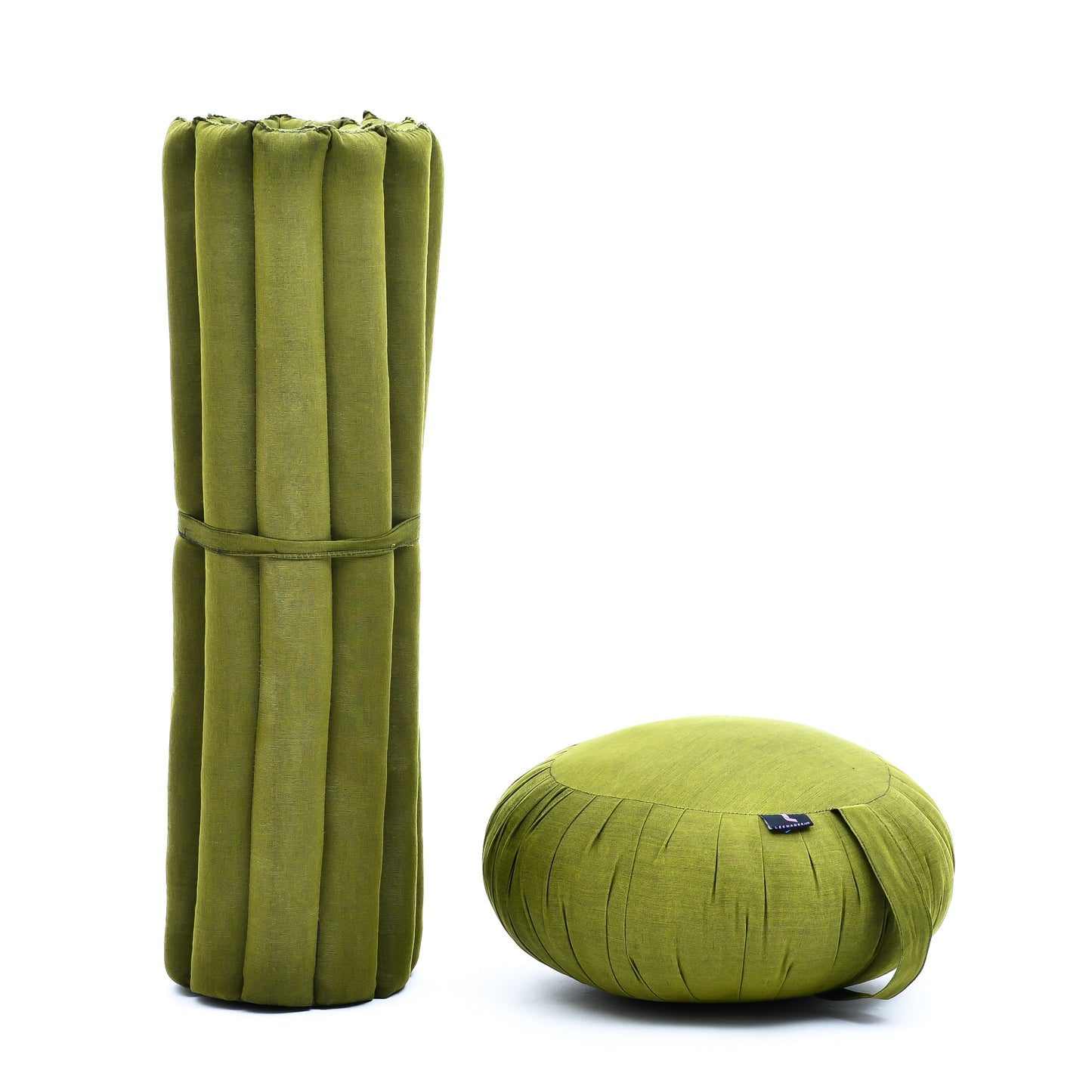 Kapok Meditation Cushion Set – Zabuton Mat & Zafu Seat Cushion with Cotton Cover, Cl23 - Green