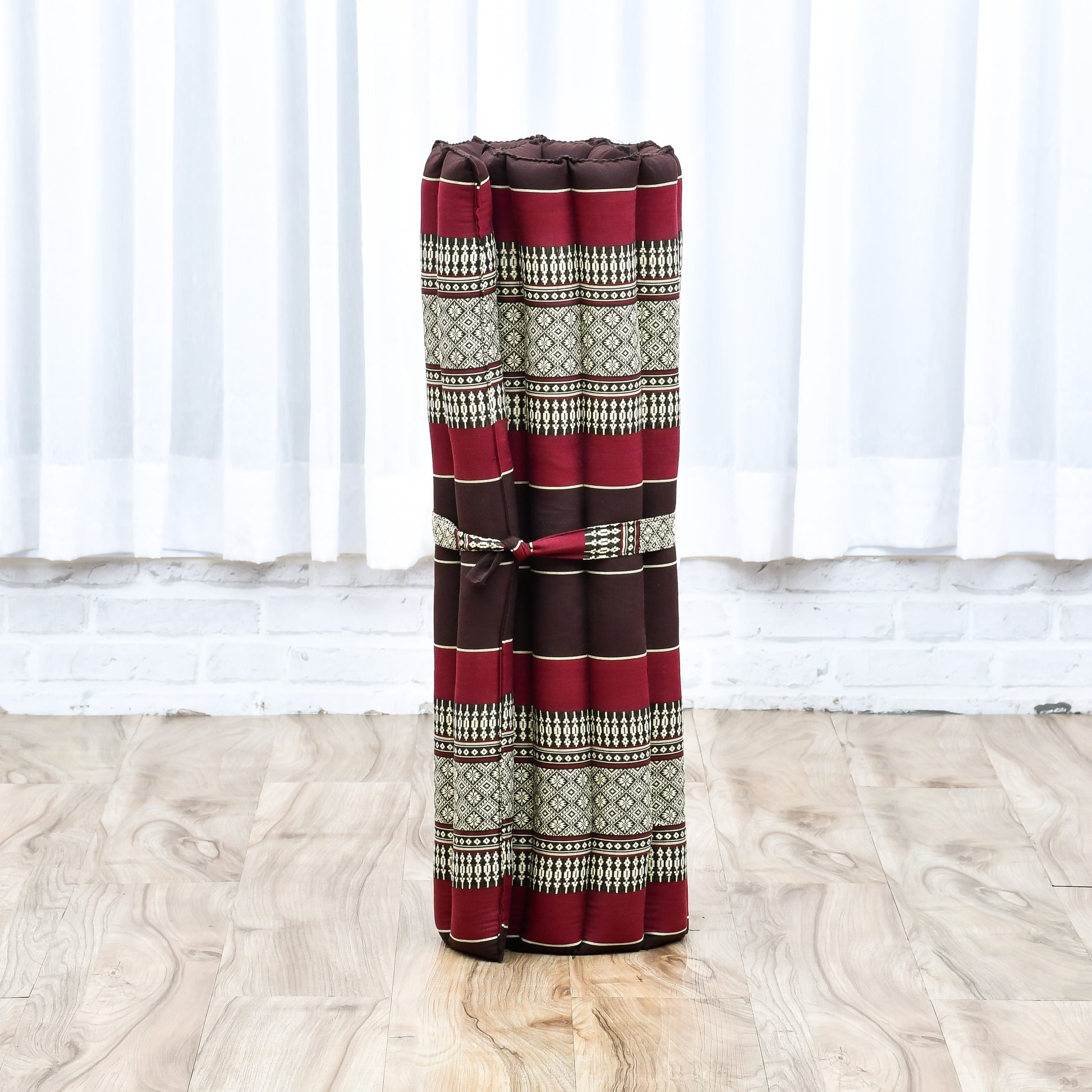 Large Kapok Zabuton Meditation Cushion – Rectangular Floor Mat with Cotton Cover, Sf19 - Red, Brown