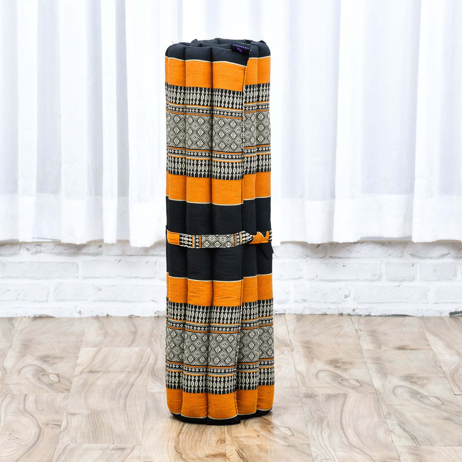 Large Kapok Zabuton Meditation Cushion – Rectangular Floor Mat with Cotton Cover, Sf03 - Black, Orange