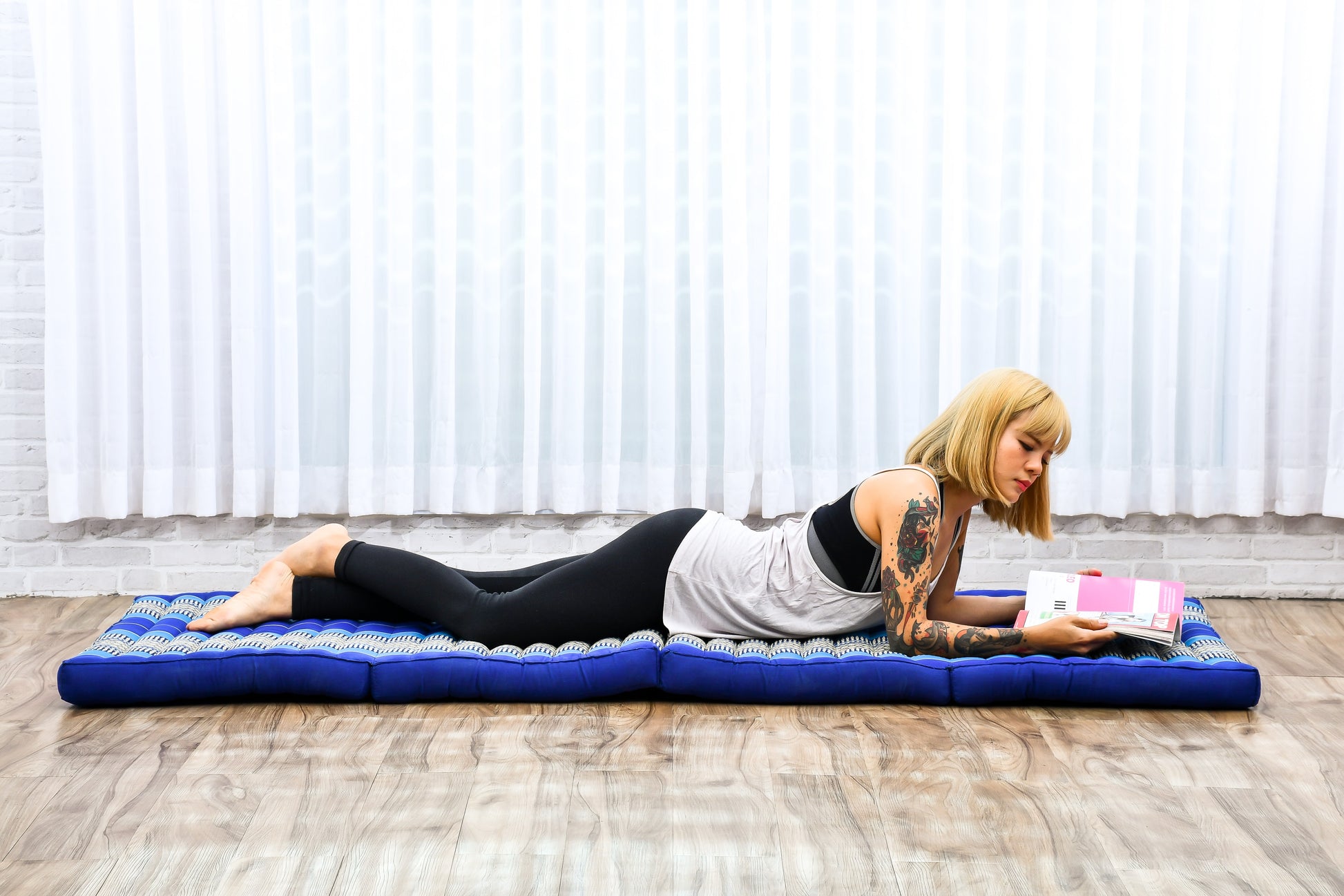 Kapok Folding Mattress – Thick Cotton Padded Guest Bed for Home, Sleeping & Mindfulness Corner, Sf28 - Blue, M: 200x70 cm