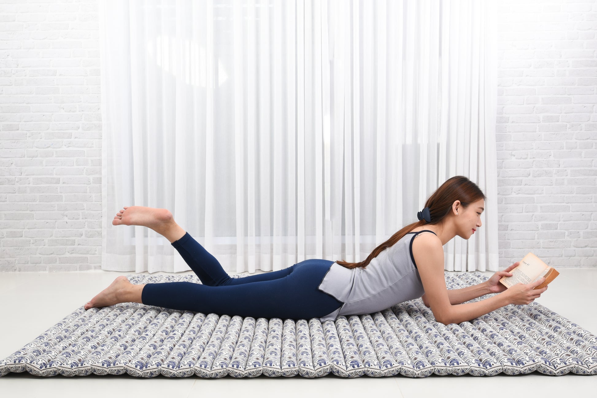 Kapok Roll-Up Mattress – Foldable Sleeping & Relax Mat with Cotton Cover for Home & Outdoor Use, El1 - Blue, XL: 190x145 cm